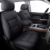 Coverado Chevy Silverado Seat Covers Full Set&comma; Faux Leather Car Seat Covers Fit for 2014-2018 1500&comma; 2015-2019 2500HD 3500HD Chevy Silverado GMC Sierra Crew Double Extended Cab &lpar;Black&rpar;