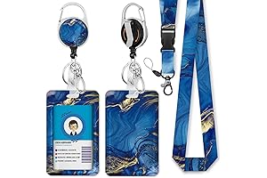 Brilliant Blue Marble Badge Holder with Keychain and Retractable Badge Reel