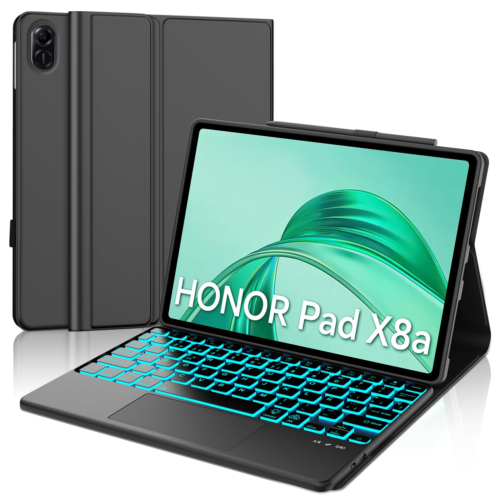 FOGARI Teclado con Touchpad para Honor Pad X8a/X8b 11" | Funda con Español Ñ Teclado para Honor Pad X8a/X8b Bluetooth Teclado Retroiluminado con Trackpad, Negro