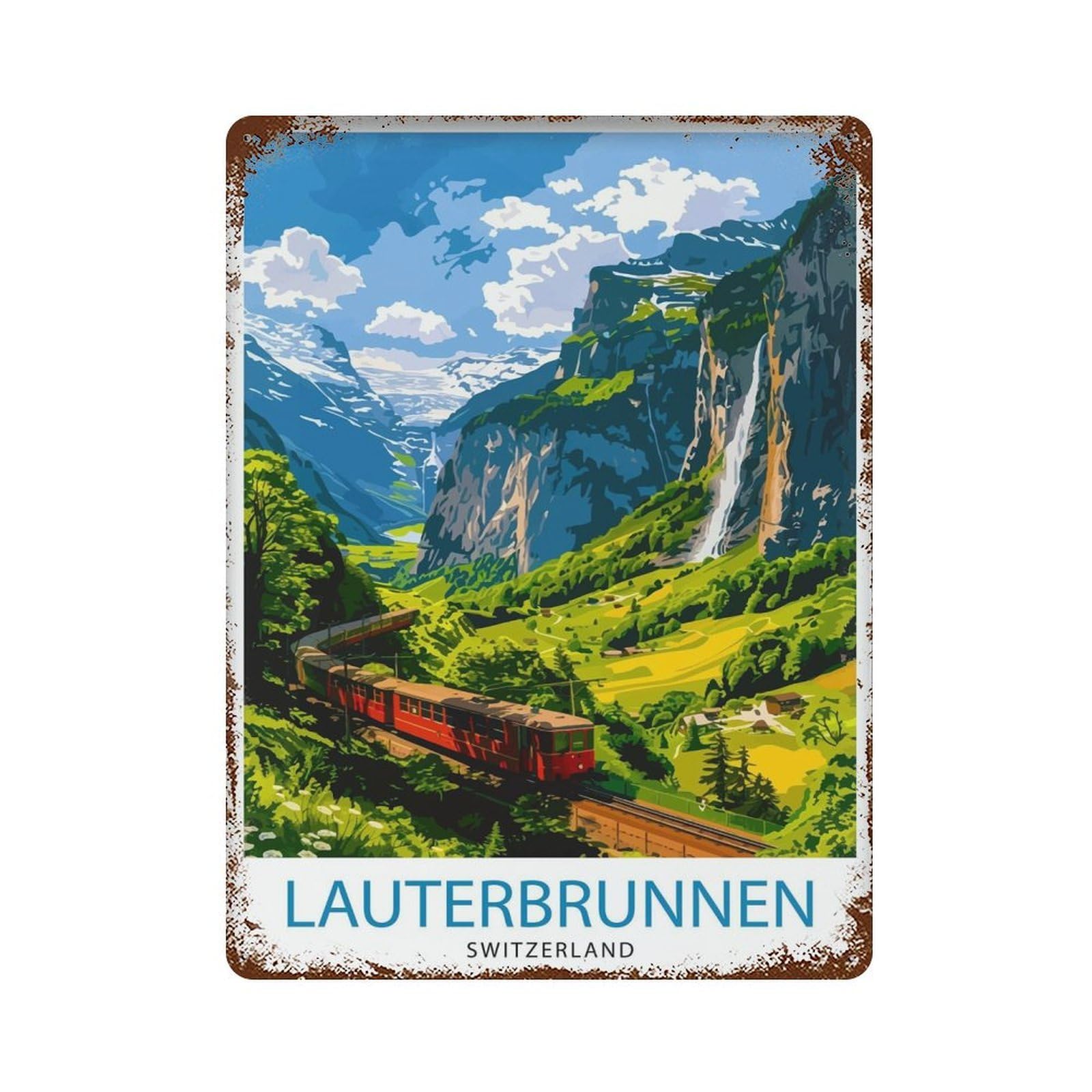 xiaoxiaoshen Lauterbrunnen Switzerland Alpine Valley Swiss Waterfall Mountain Village Alps_4 Wall Decor Art Metal Tin Poster Modern Home Decor Art Home Bar Shop Decorations Vintage Sign 40x30cm