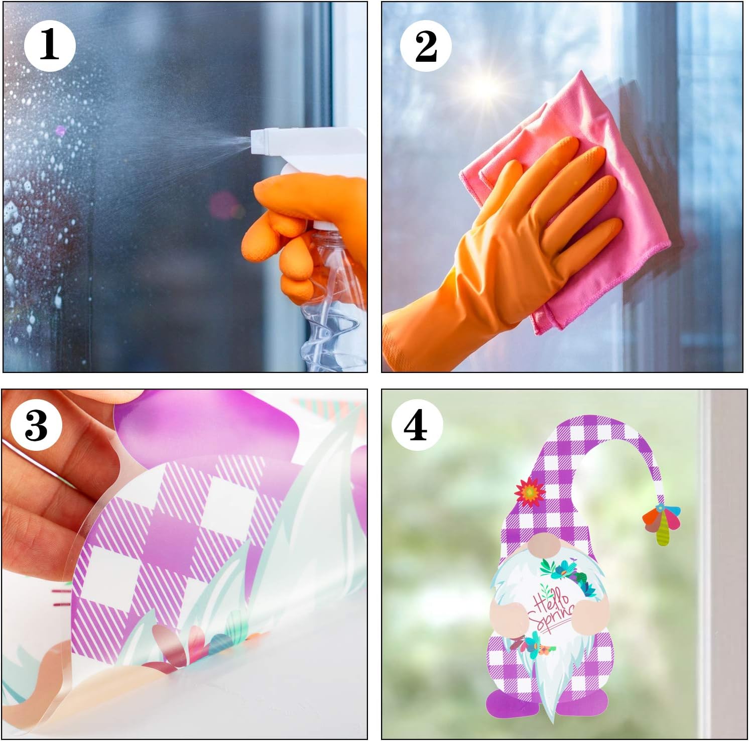 9 Sheets Spring Gnome Static Window Clings- Double Sided Faceless Doll Flowers Butterfly Window Decals Stickers in 9 Styles Party Favors for Spring Home Cafe Restaurant Glass Door Window Decors