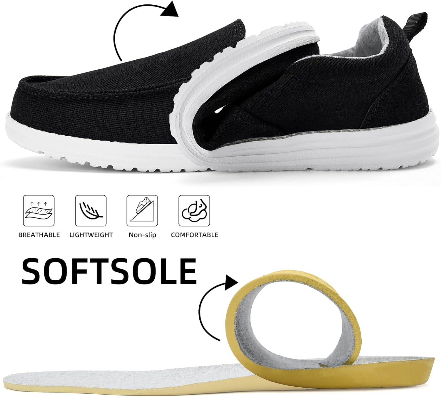 Mens Hands Free Slip-on Loafers Shoes Wide Width Casual Canvas Loafers Shoes Mens Boat Shoes Lightweight Non-Slip Walking Shoes Soft Sneakers - Image 3