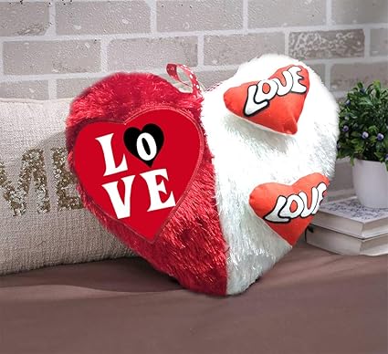 DreamVio Love Heart Shape Valentine Day Gift Fur Cushion,Plush Pillow for Gifting on Birthdays,Anniversaries Color - Red, White (Size- 17x17 inch) Shape 36