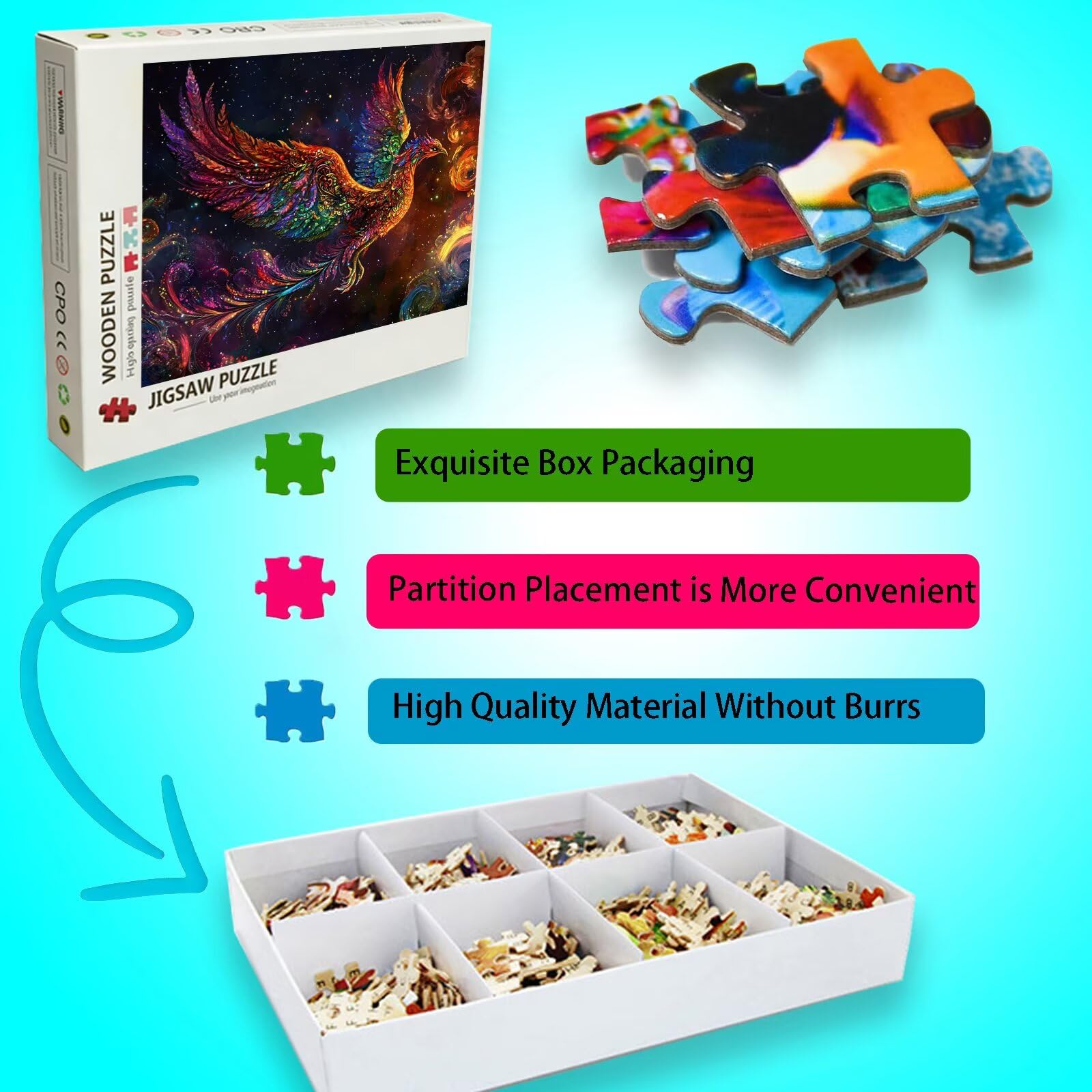 Dream Puzzle 1500 elementów, trudne puzzle, drewniane puzzle dla całej rodziny, zestaw "zrób to sam", dla dorosłych, nadają się jako dekoracja ścienna i prezenty dla kobiet, temat: feniks 8p-577