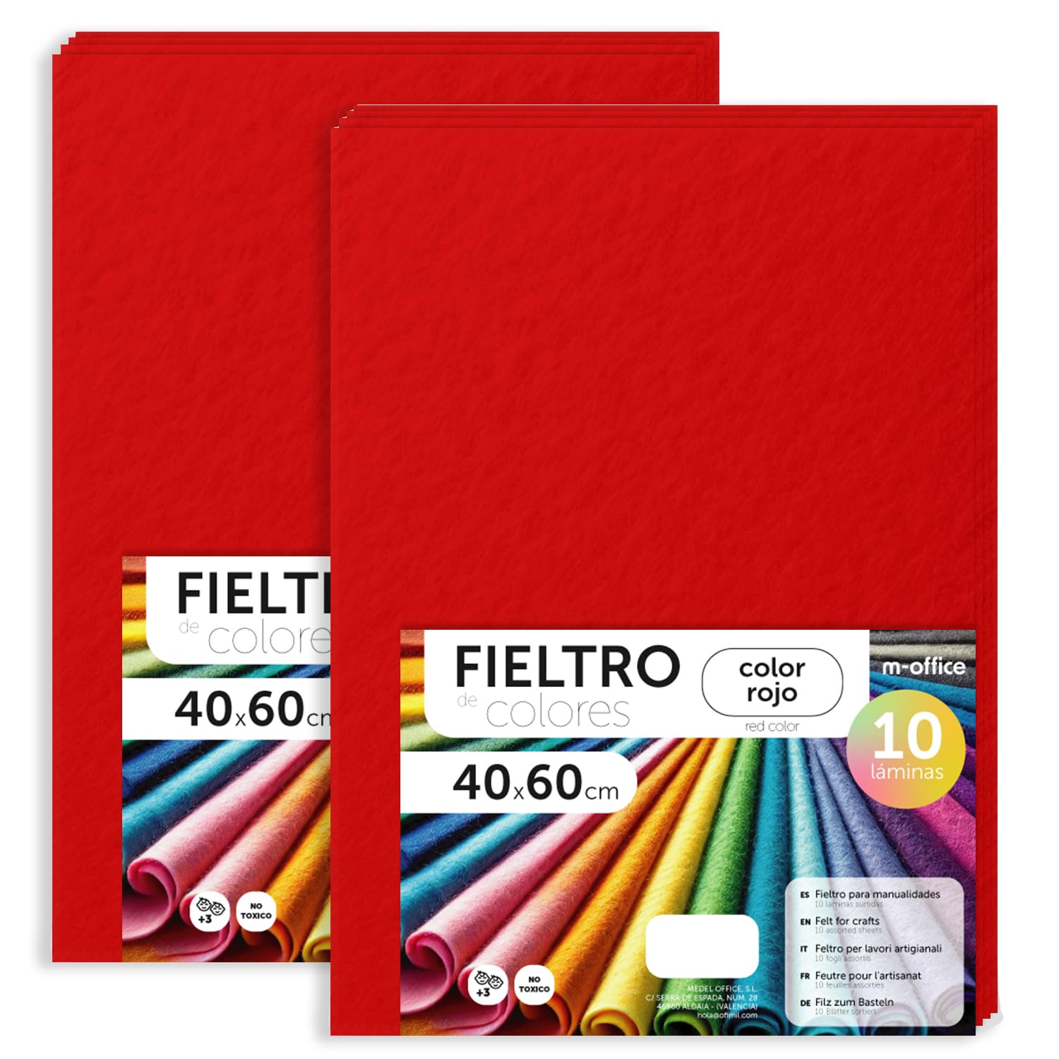 Fieltro para Manualidades, Fieltro de Colores, Suave y Flexible, Material para Costura, Telas Patchwork, Ideal para proyectos DIY, artesanía o decoración, 20x30cm - m-office (rojo, 10 uds) — view 44