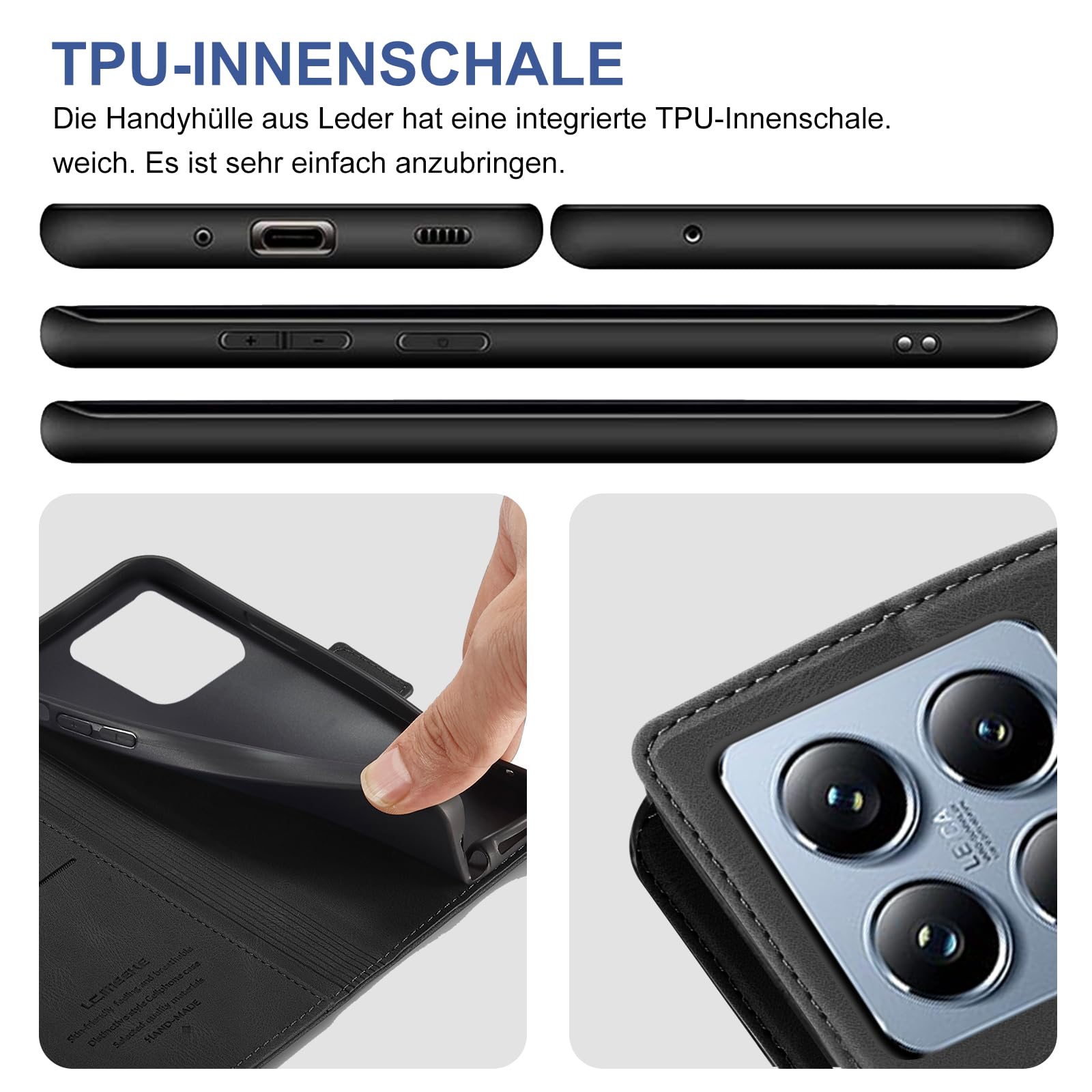 Vaki Lederhülle Für Xiaomi 14T – Klapphülle Mit Kartenfach, Standfunktion & Schutzfolie, Schwarz, PU-Leder, RFID-Schutz