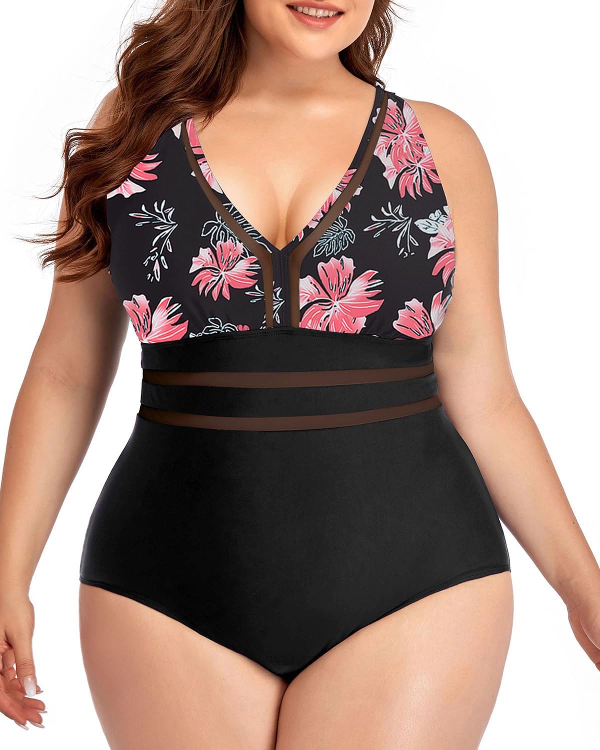 Yutdeng Bañador Mujer Reductor Barriga Bañadores Mujer Tallas Grandes Traje de Baño de Una Pieza Sexy de Malla Monokini Vientre Plano Cuello en V Ropa de Baño Push Up Relleno Swimsuit Elegante Playa
