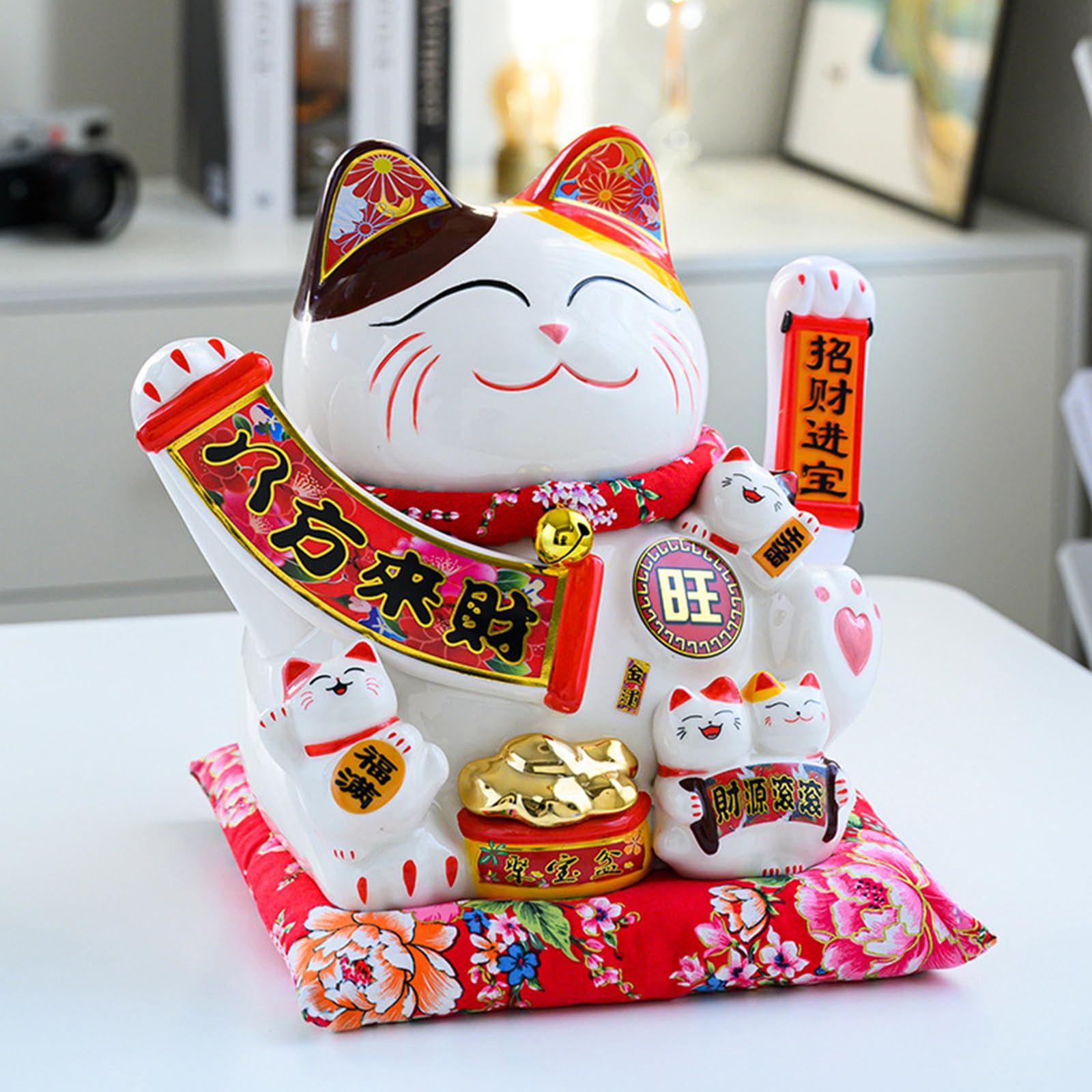 Gato De Suerte De CeráMica,Adorno De Gato De Bienvenida,Maneki Neko Gato Chino Suerte,Mano De Obra Exquisita,Adecuado para RecepcióN De Cocina,Restaurante