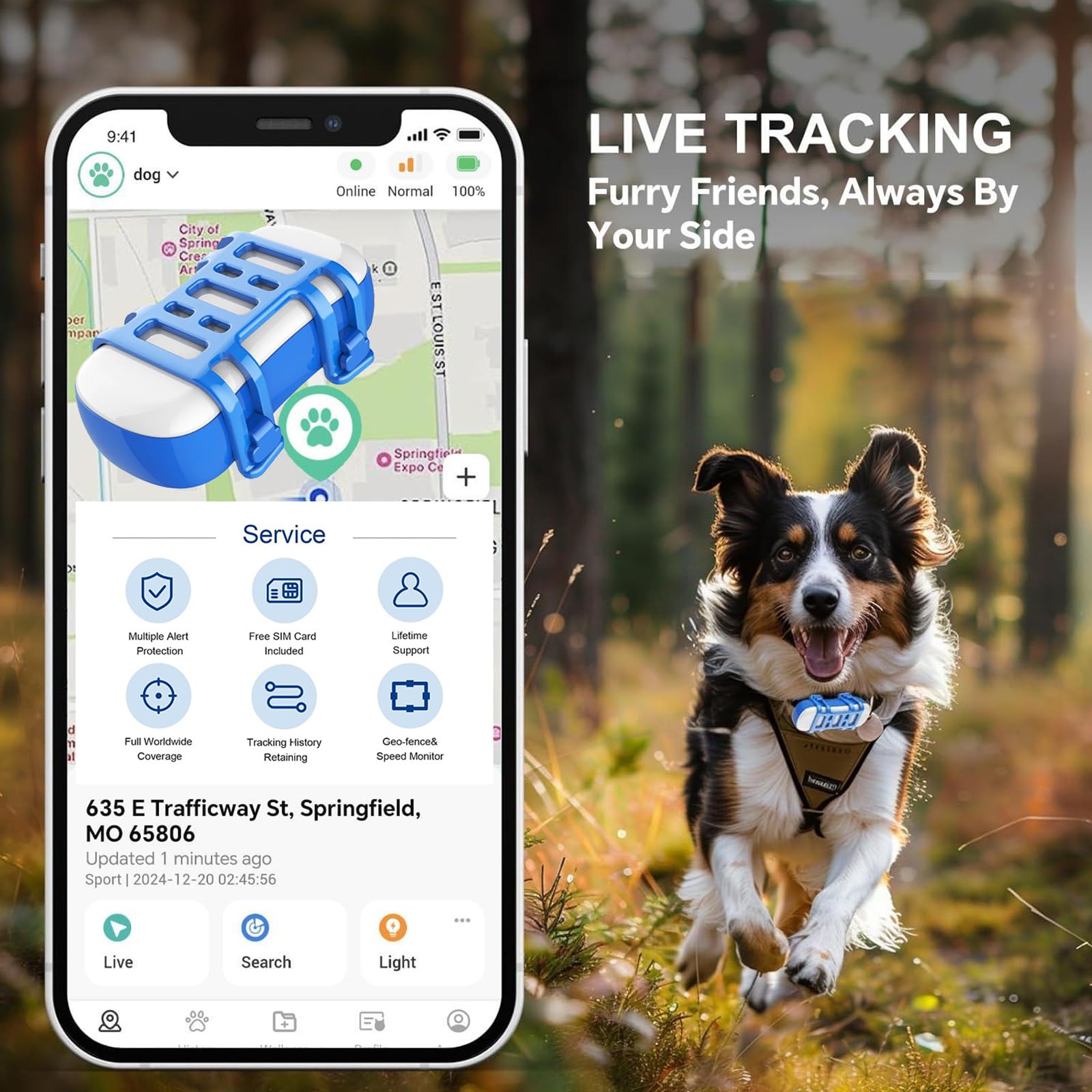 Nuevo Localizador GPS Perros, astreador De Actividad Inteligente, Rastreo Vía Satélite, Historial de ubicaciones, Avisos de Salud, Seguimiento de ladridos, Rastreador De Mascotas 100% Impermeabl