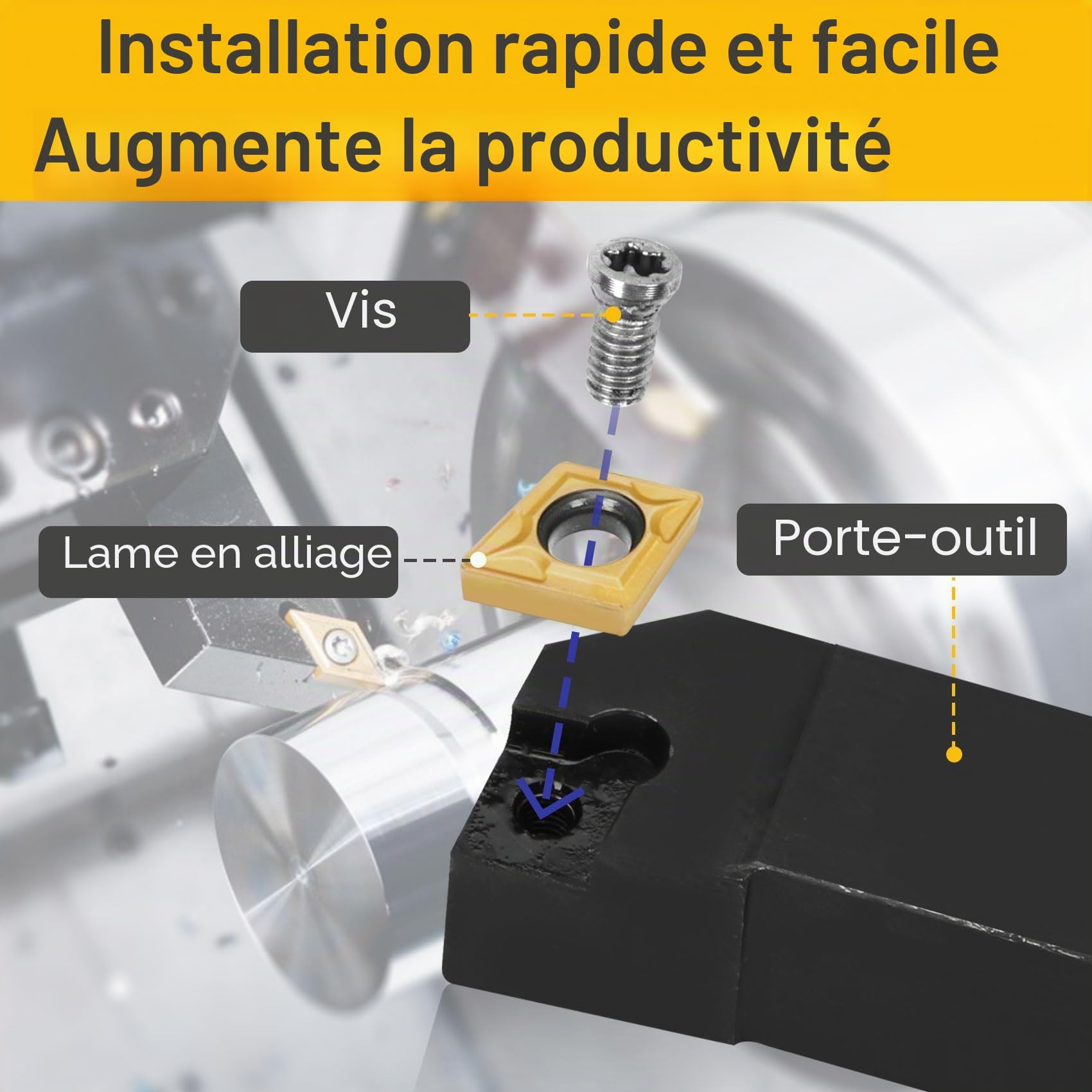 Lot de 21 outils de tournage indexables - Tige de 12 mm - 7 supports en métal avec 14 inserts de tournage pour tourner, rainurer, fileter, aléser les inserts en carbure de tungstène