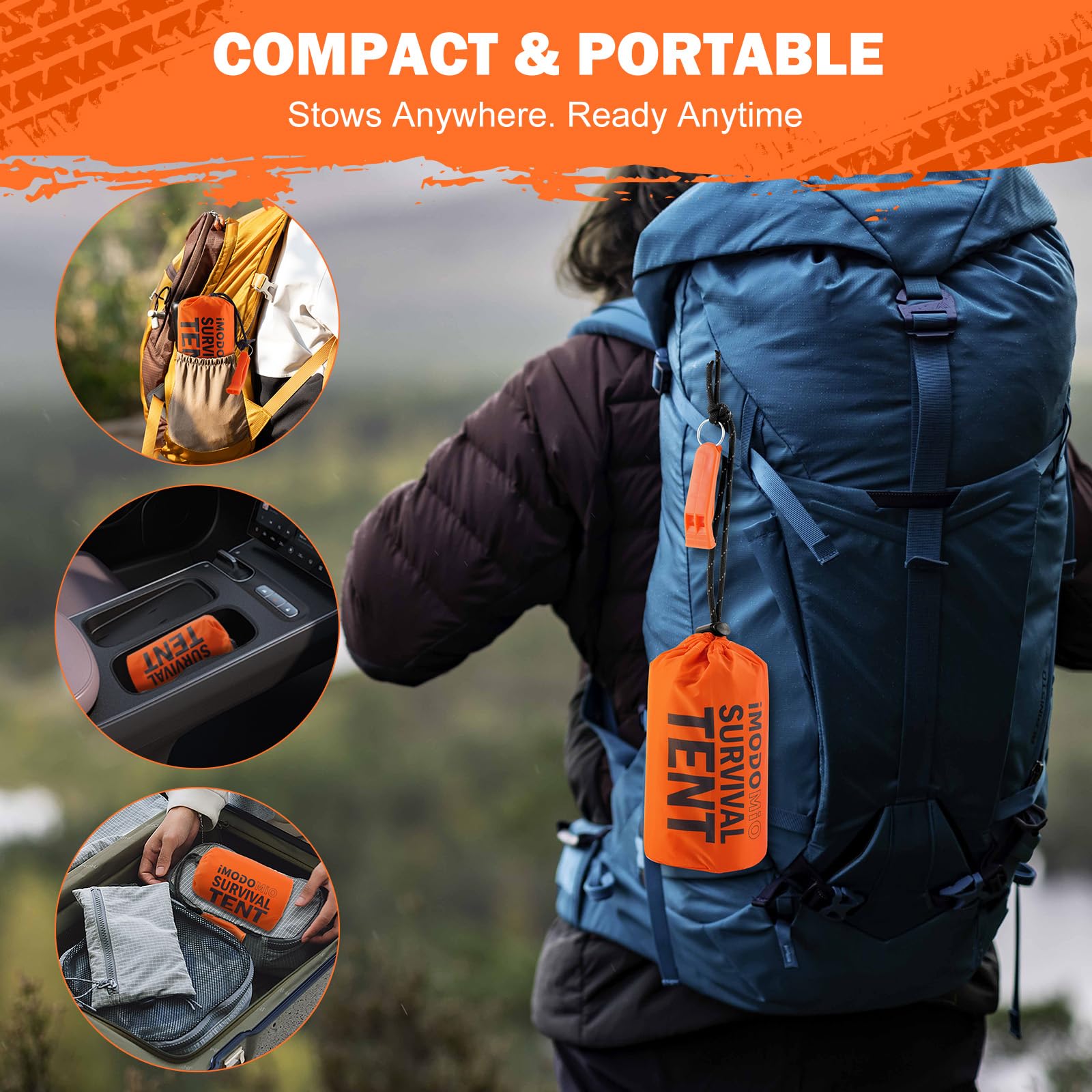 Tente de survie d'urgence – Tente de survie pour 2 personnes en Mylar avec sifflet d'urgence et paracorde, équipement de survie essentiel pour le camping, la randonnée et les kits de survie