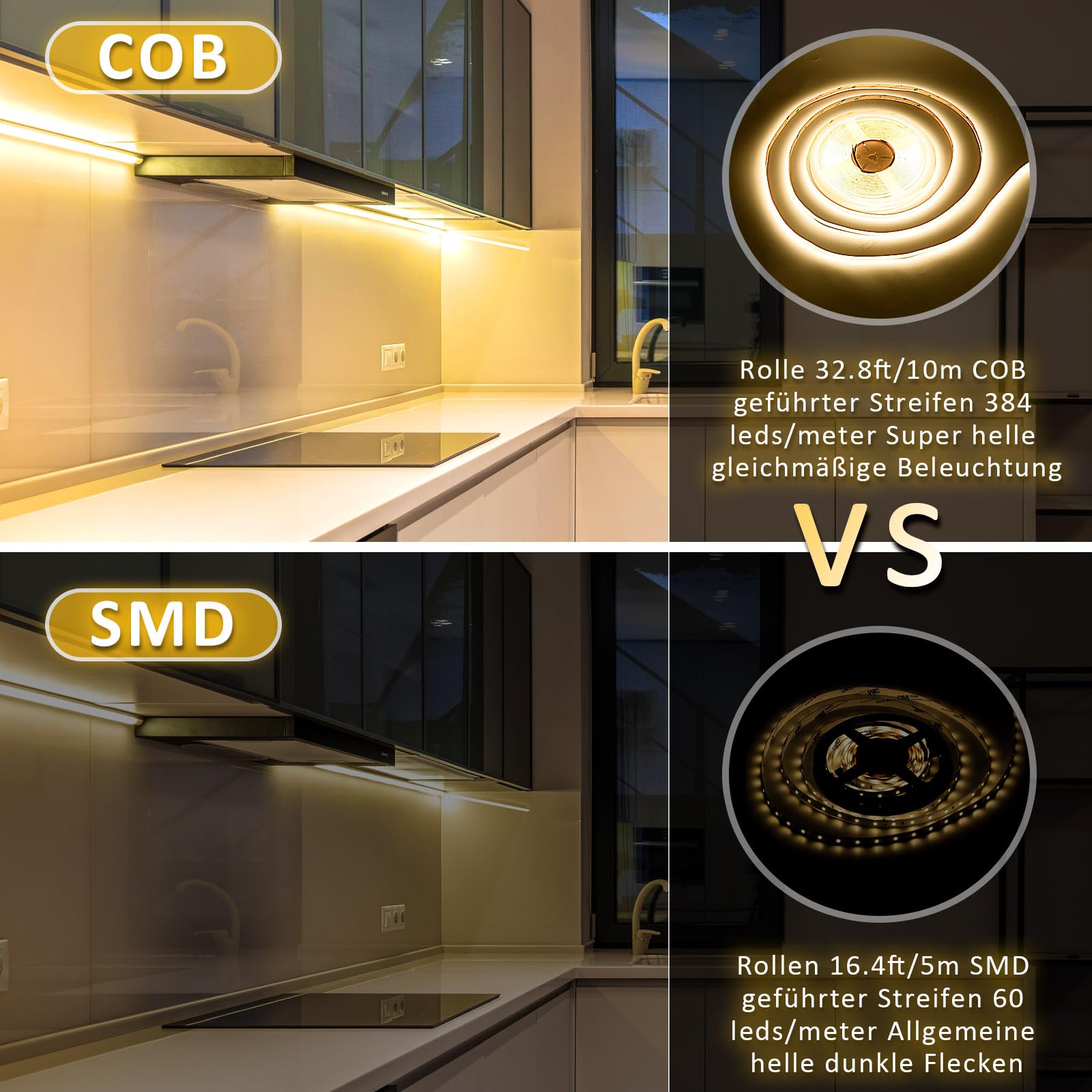 20 m Wifi Smart COB LED Striscia luminosa 2700 k bianco caldo, 384 led/M DC12 V, CRI 90+, 5670 lm, nastro LED COB set funziona con Google Home Assistant/Alexa, con dimmer wifi e alimentazione