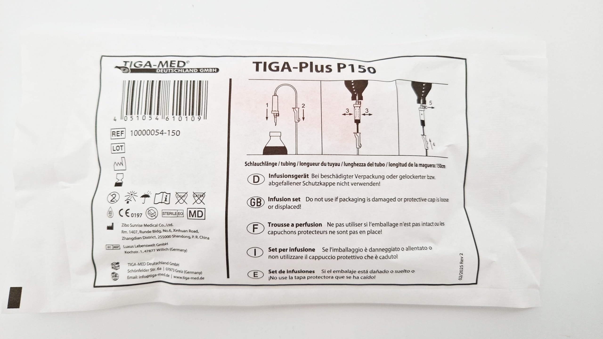TIGA-MED Infusionsgerät/Infusionsbesteck TIGA-Plus P150 | 150 cm Schlauch, steril einzeln verpackt, Luer-Lock, für Schwerkraft- & Druckinfusion, DEHP- & latexfrei (100)