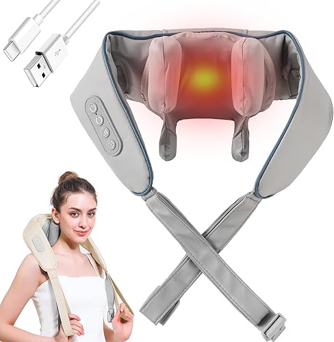 Noxa Masajeador de cuello y hombros Noxa mejorado 2025, cuello inalámbrico con calor, 3 niveles de fuerza ajustable, batería de larga duración, para