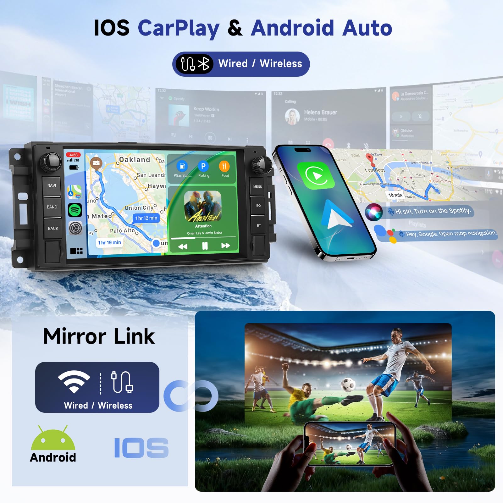 Hodozzy 6G+128GB 8-Core Android Radio para Jeep Compass Wrangler/Chevrolet/Chrysler/Dodge Carplay Android Auto Inalámbrico, 2 DIN Pantalla Táctil 7 Pulgadas Radio Coche Bluetooth GPS WiFi RDS Cámara