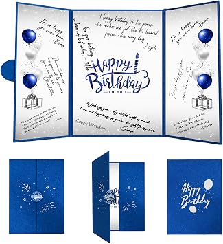 Crenics Blue and Silver Birthday Decorations for Men or Women, Creative Birthday Guest Book Alternative, Birthday Signature Book 18 x 12 inch, Great Birthday Gifts for Girls Boys