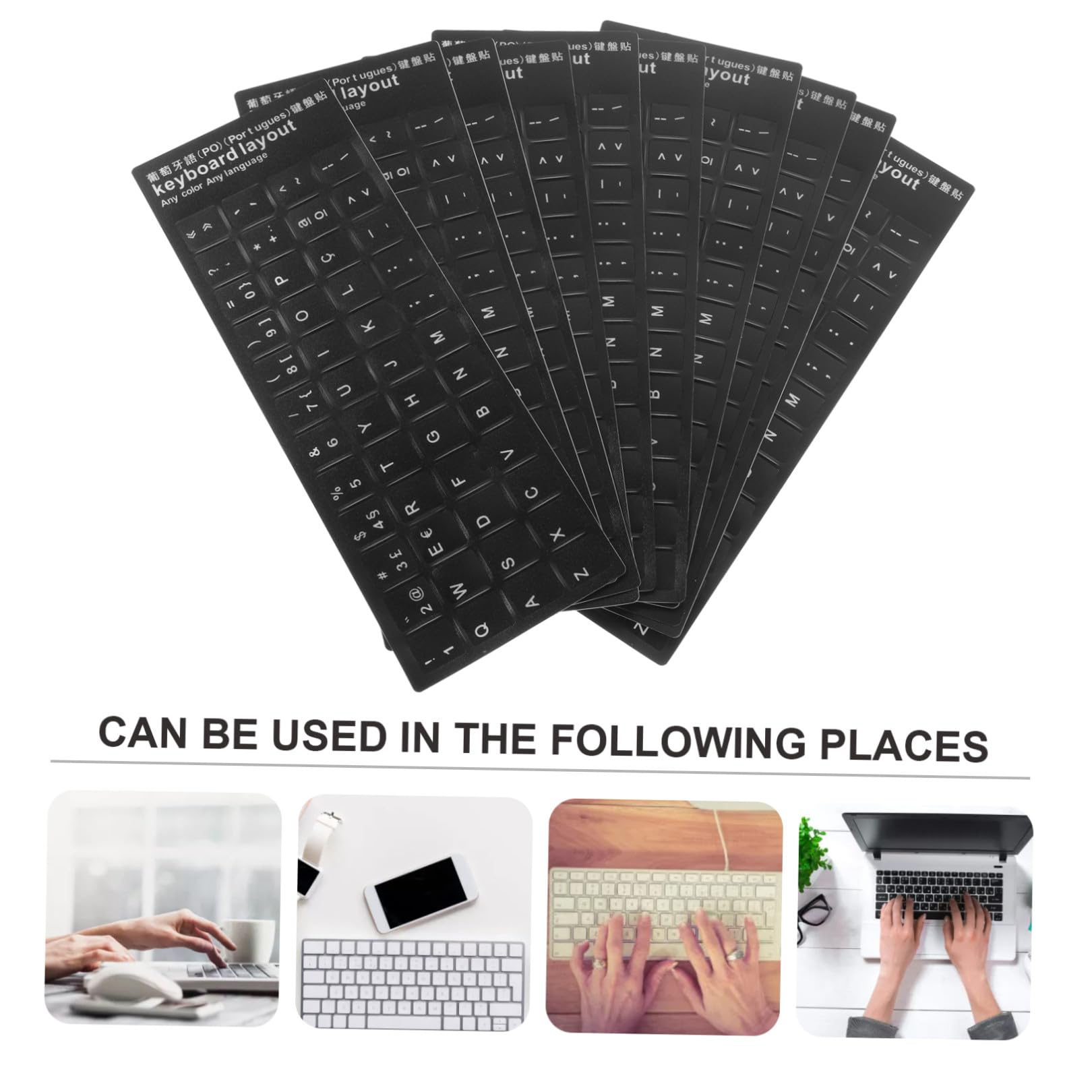 LABRIMP Pegatinas De Teclado En PortuguéS con Letras Blancas 10 Piezas Protectoras para Teclado Universal De Computadora Accesorios De Reemplazo para De Laptop FáCil InstalacióN Y Uso