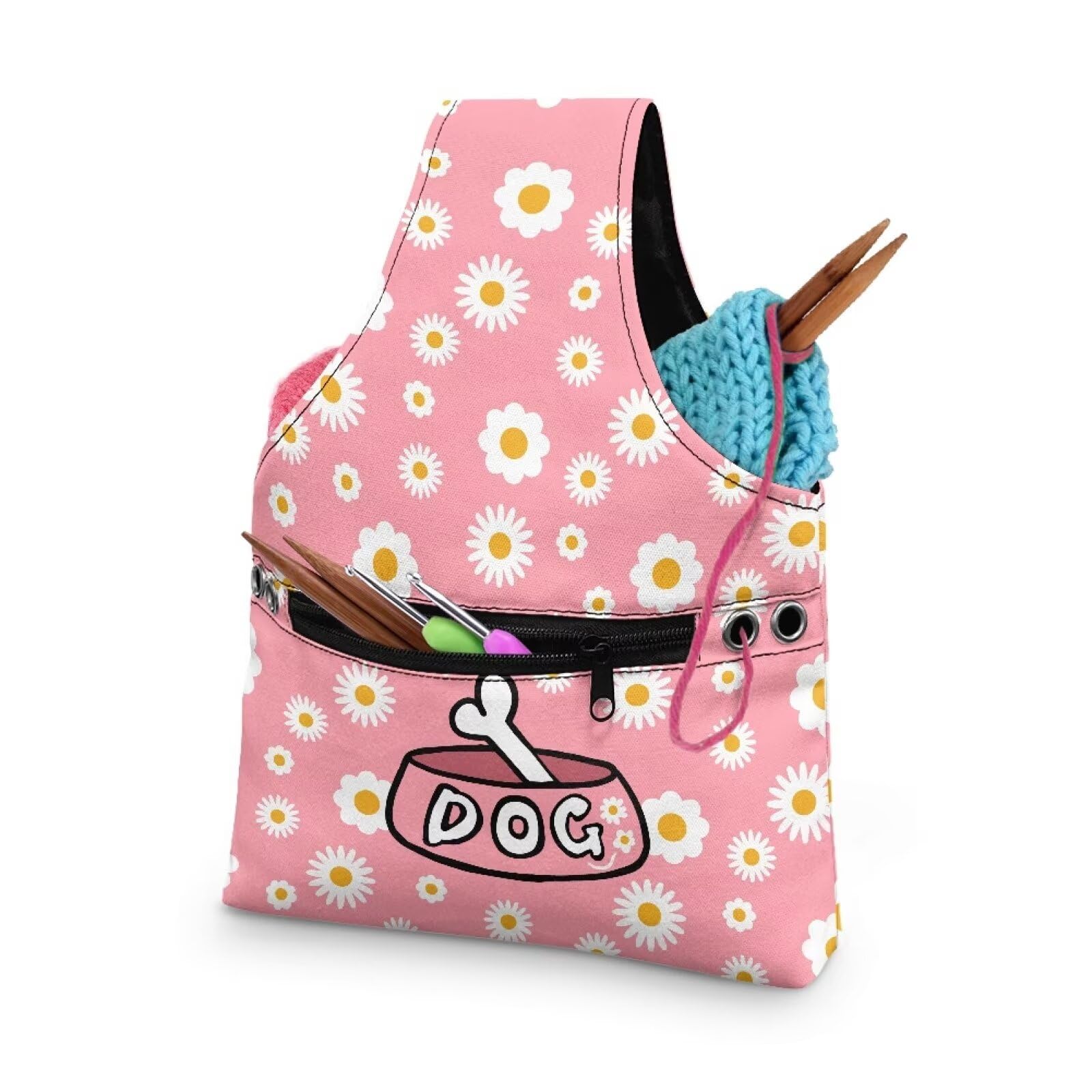 Daisy Yarn Bags for Knitting Yarn Storage Bag Organizer Dog Crochet Organizers and Storage Yarn Storage Bag for Crocheting for Women Gifts Knitting Tote Bag Small