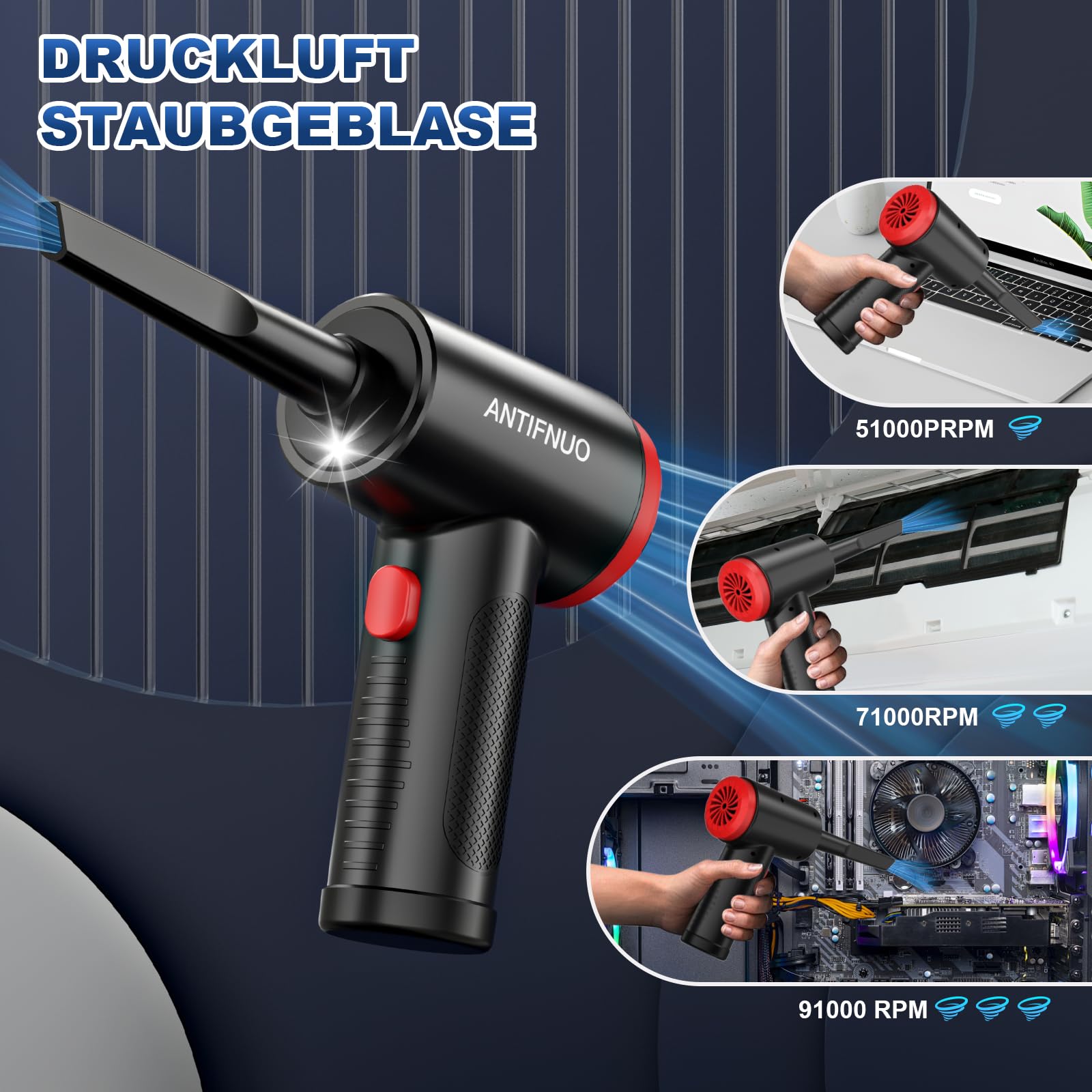 Aria Compressa Elettrico Air Duster, 3 Velocità 91000 Giri/Min Soffiatore Aria C