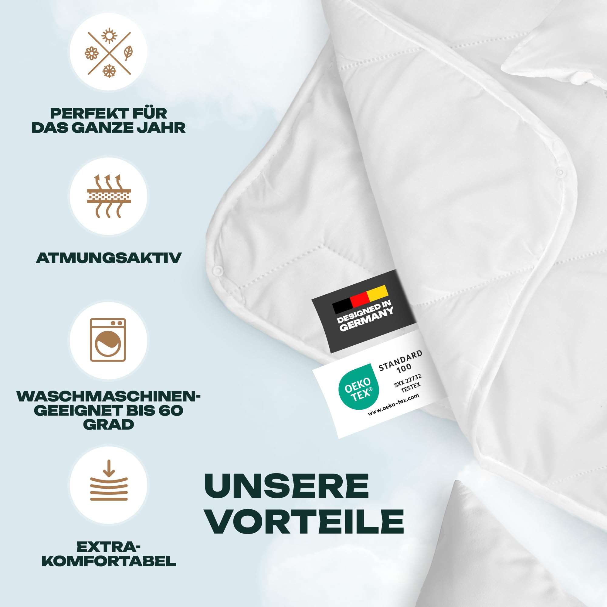 4-Jahreszeiten Bettenset 135x200 4er Pack - 2X Bettdecke 135x200 4 Jahreszeiten Set mit 2X Kopfkissenkissen - Sommerdecke & Ganzjahresdecke & Winterdecke - Oeko-TEX, Allergikergeeignet