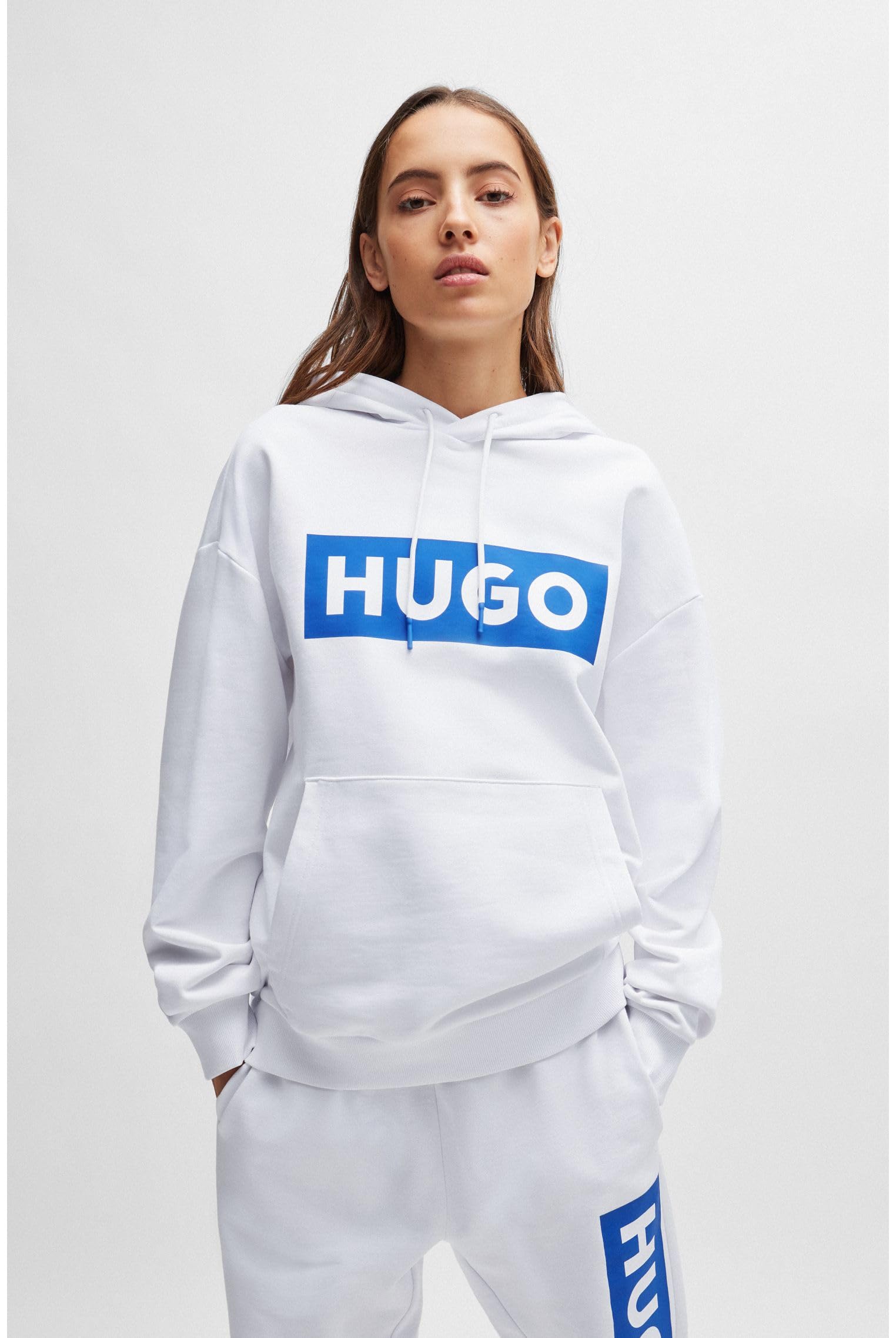 HUGO Herren Nalves Hoodie aus Baumwoll-Terry mit rechteckigem Logo-Print