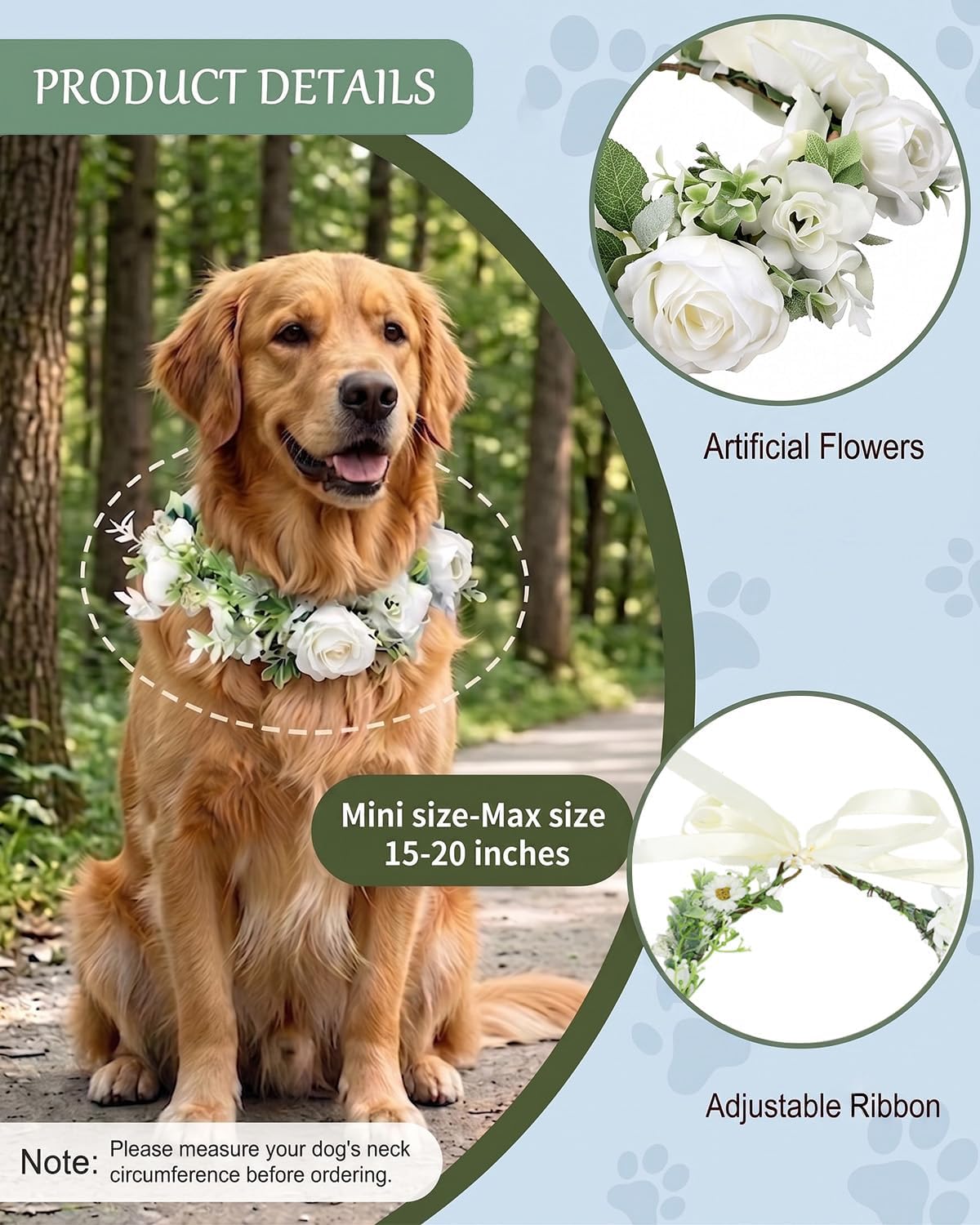 Dog Flower Collar, Adjustable Dog Wedding Collar and Pearls Leash Set Large image 3