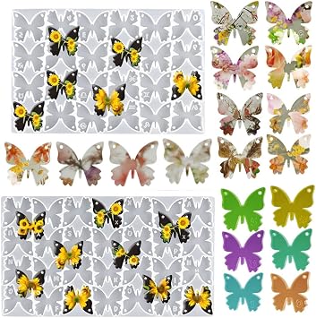 HyzaPhix 2pcs Resin Molds Butterfly Silicone Molds Jewelry Casting Molds with 2 Holes for DIY Keychain Pendant Earrings Necklace Charm Butterfly
