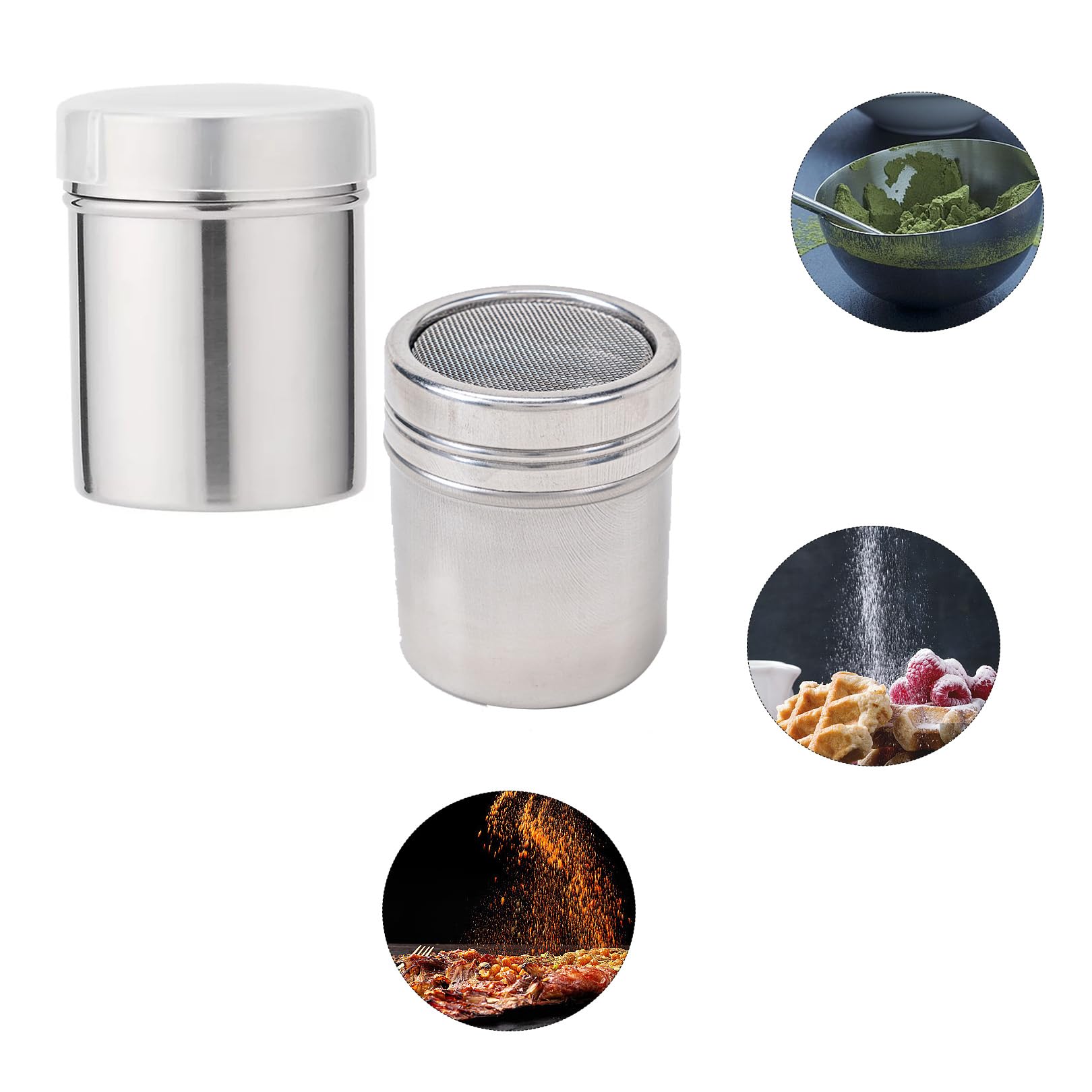 Saupoudreur de cacao et de sucre en poudre, saupoudreuse à farine, sucre en poudre, pratique avec couvercle pour cacao, farine, cannelle, plus encore, cappuccino, café, pâtisserie, tamis à structure