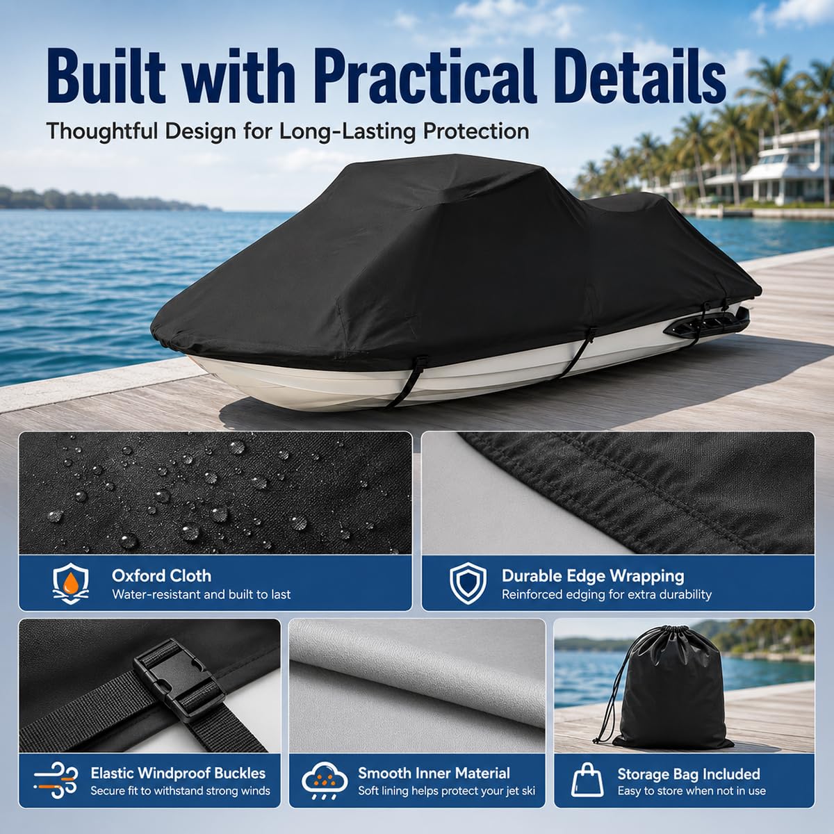 Funda para Moto Acuática para Bombardier/Sea-Doo Sea-Doo 320/Aqua-Scooter 1968-1970, Impermeable Resistente a los Rayos UV, Cubierta de Jet Ski Almacenamiento Exterior