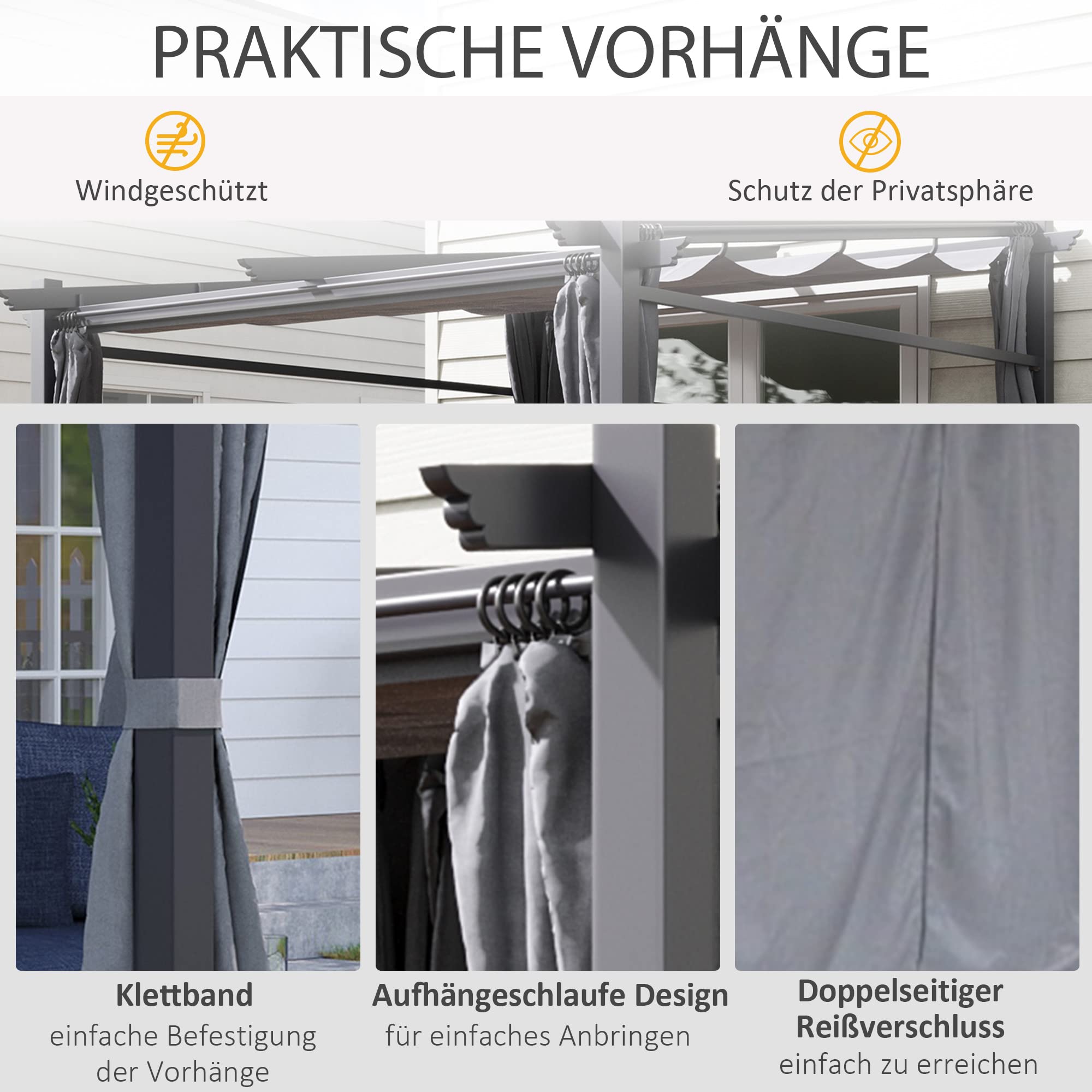 Outsunny Pergola 2,97 x 2,95 m Pavillon hydrofuge avec toit solaire et parties latérales, abri de terrasse, meubles de jardin, polyester gris foncé
