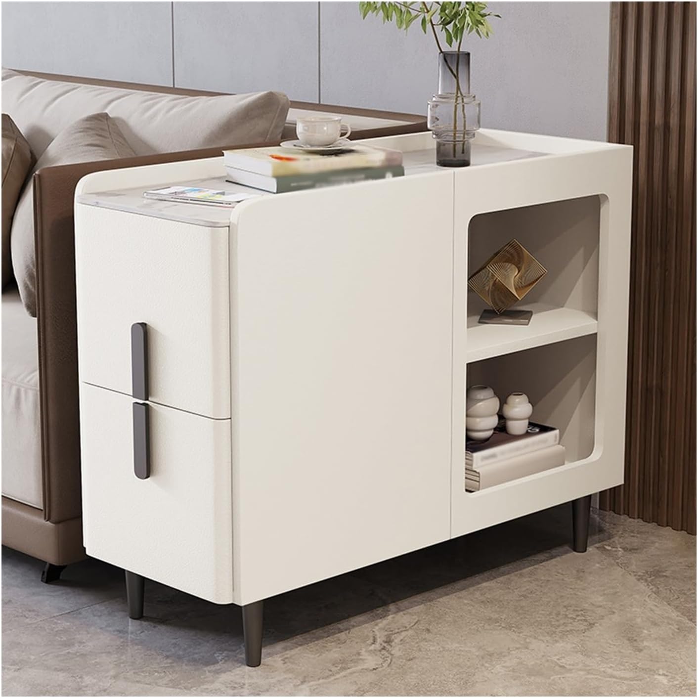 Sideboard Buffet Cabinet Living Room Sofa Rock Slab Sideboard Baking Lacquer Leather Super Narrow Crevice Household Mobile Corner Table Storage Cabinet Buffet Cabinet(Dark Gray)