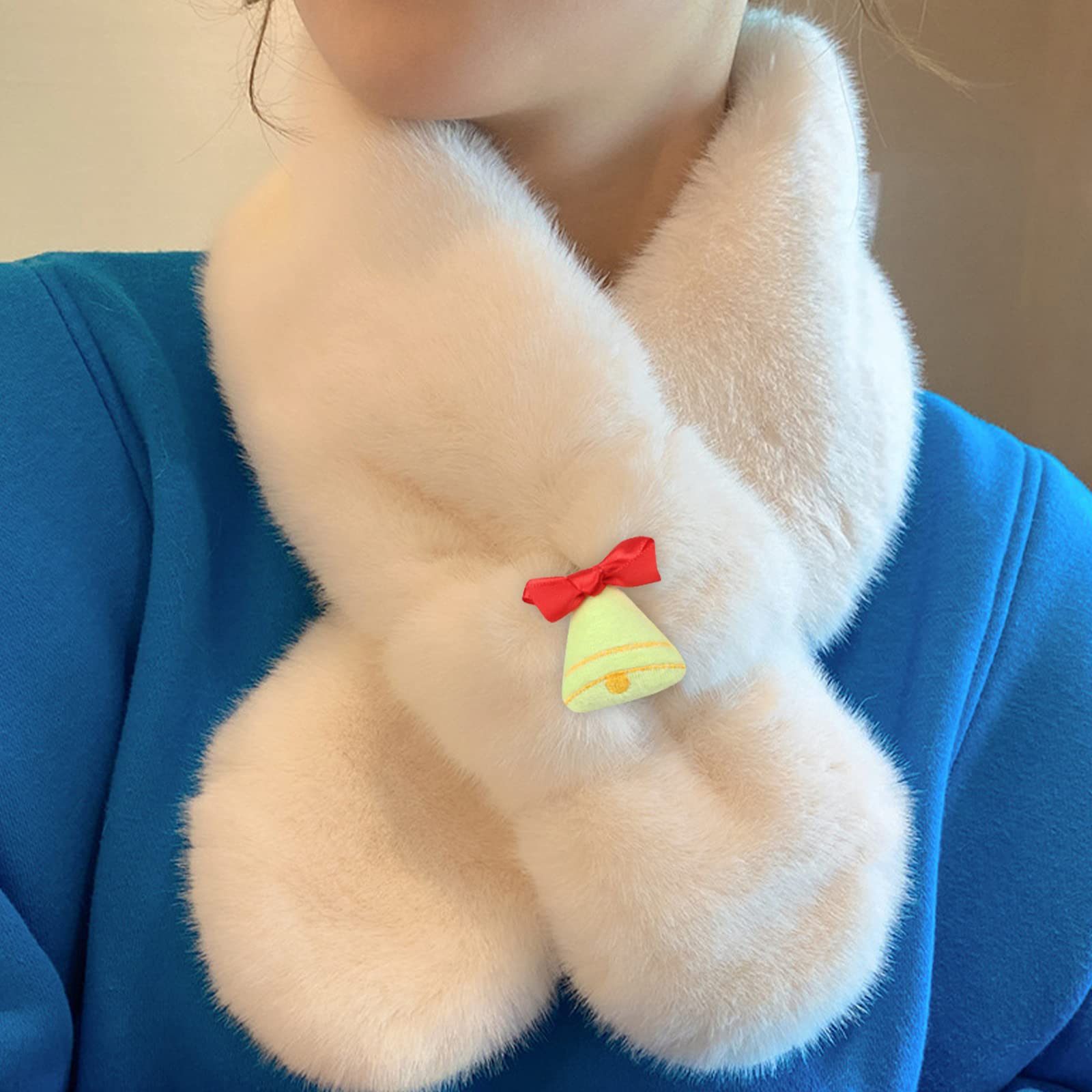 Bufanda polar Niña, Bufanda Para Niños, Bufanda Infantil Navideña, Bufanda Unisex Para Niños, Viajes de Invierno Bufanda Cálida, Bufanda Suave y Caliente con Anillos Insertables, Beige, 75 x 10cm