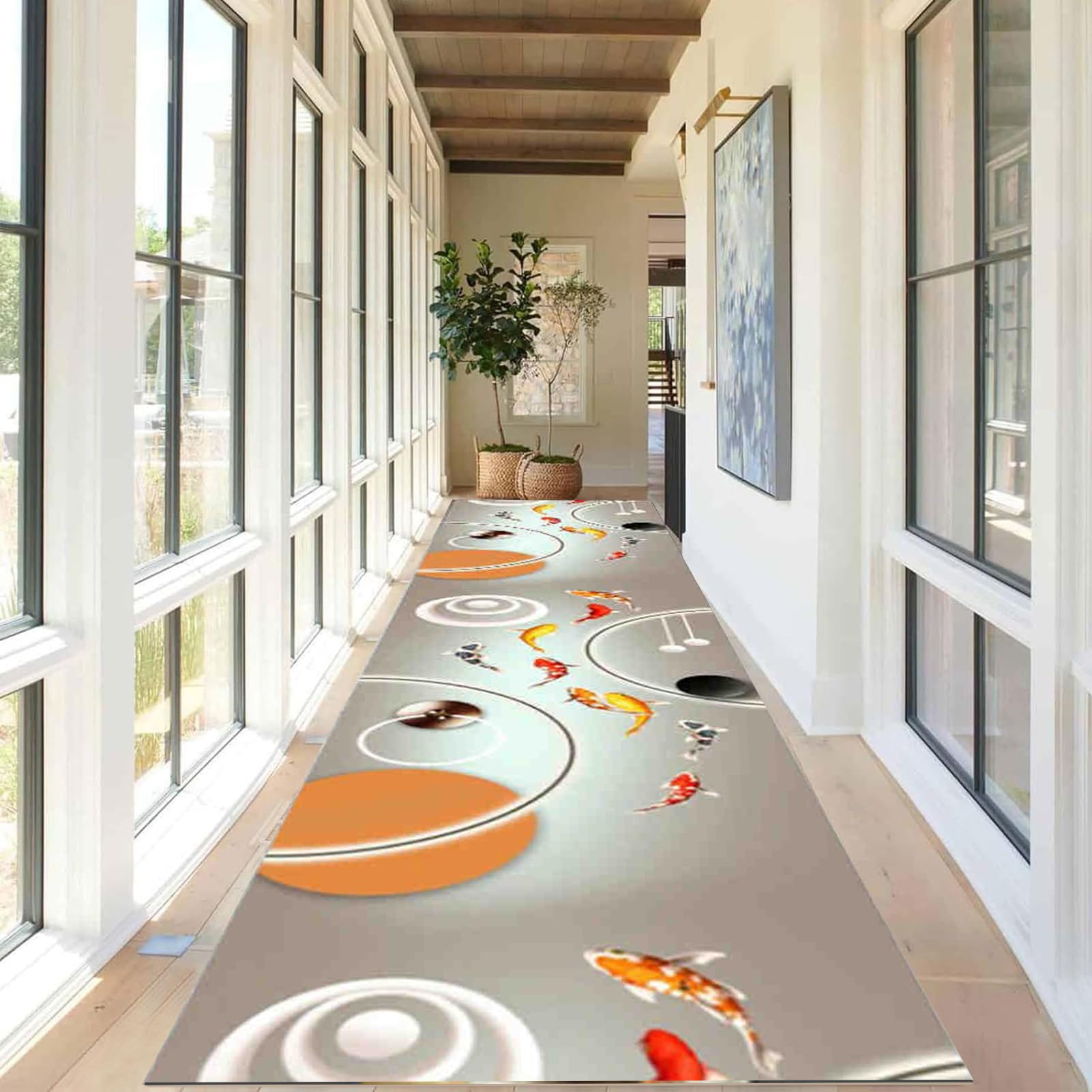 Runner rug imprimé en 3D tapis long de couloir marron 80x380cm