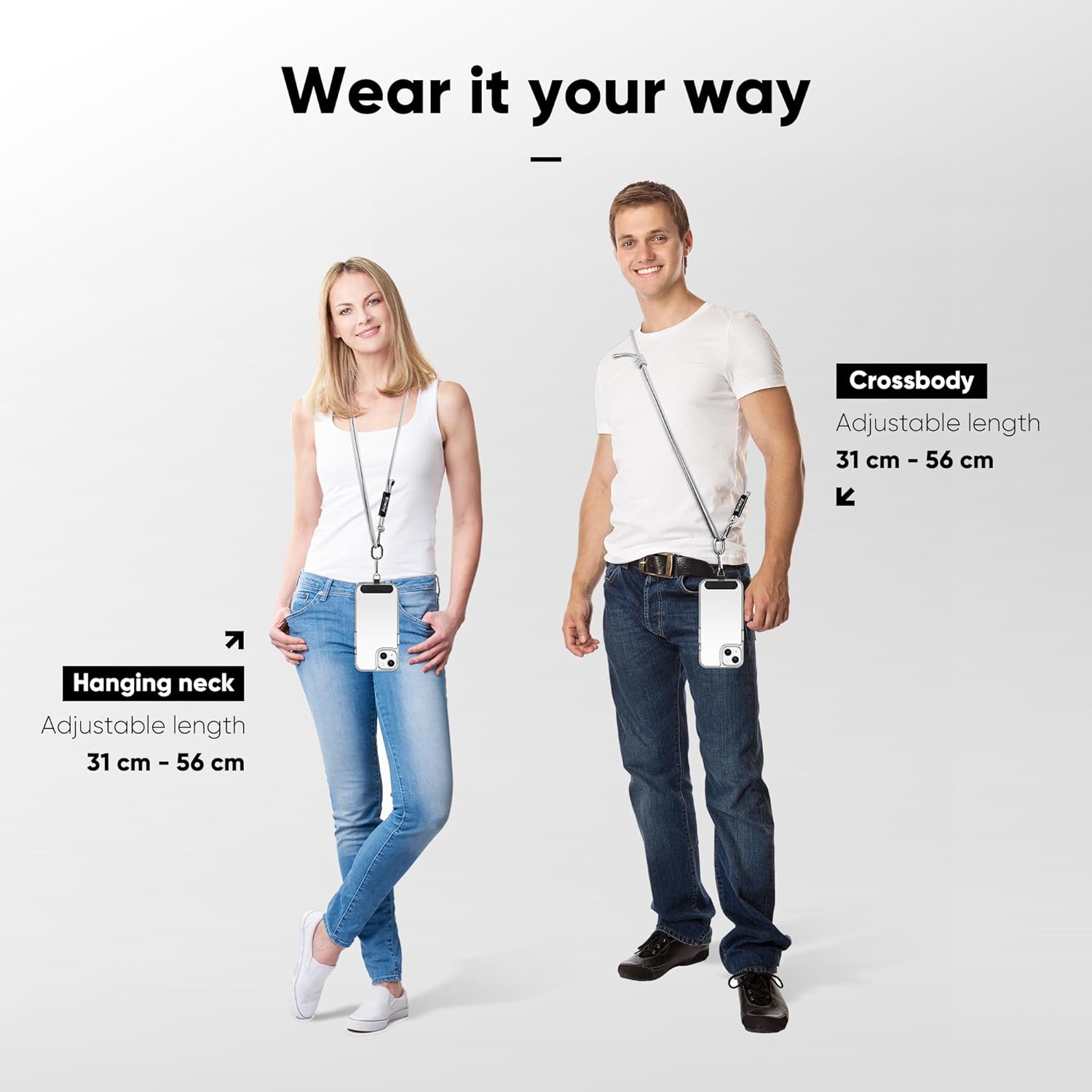 Crossbody Phone Lanyard Universal Cell Phone Strap Adjustable Nylon Strap with Metal Keychain Hook Compatible for iPhone & for Android Smartphones Breakaway Safety Clip - Midnight Black - Image 4