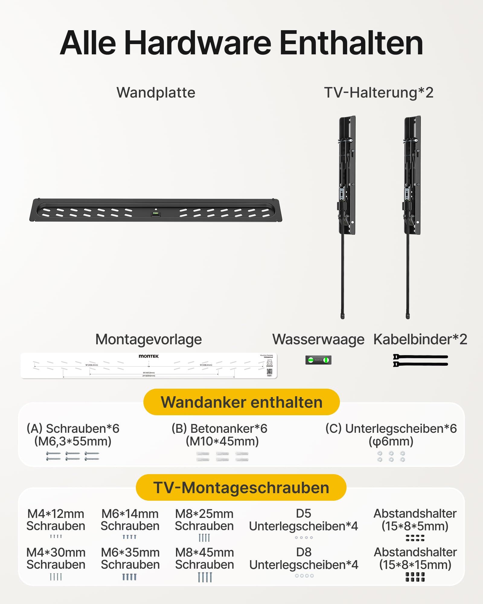 monTEK TV Wandhalterung Ultra Slim für 43–95 Zoll Fernseher | Neigbar, Schwerlast bis 68 kg, Mit Zugband, Max. VESA 800x400 mm, Einfach Anzubringen und Abzunehmen