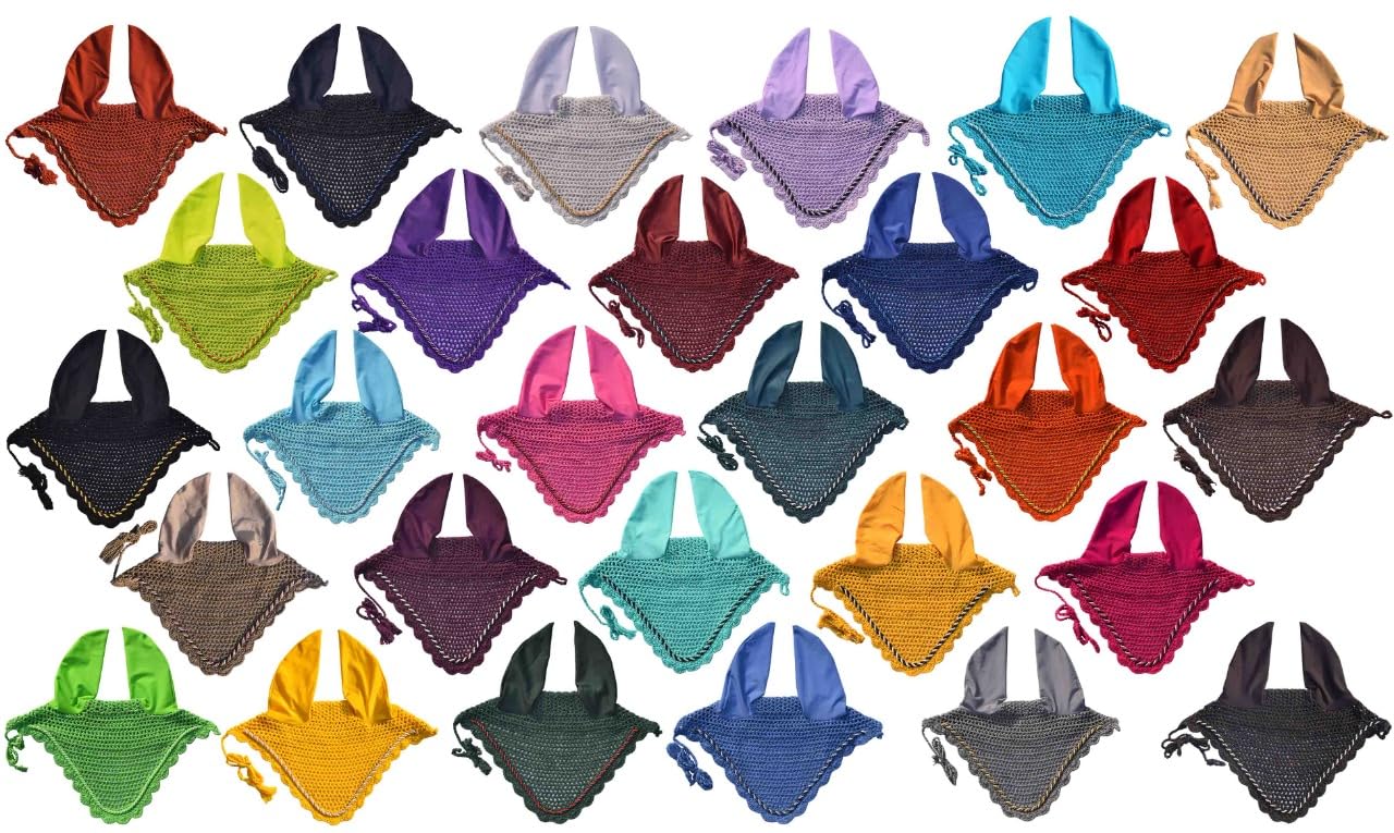 Horse Ear Bonnet Ear Net Hat Fly Bonnet Hood Mask Fly Veil Full Hand Made Cotton (Horse/Full, RED)