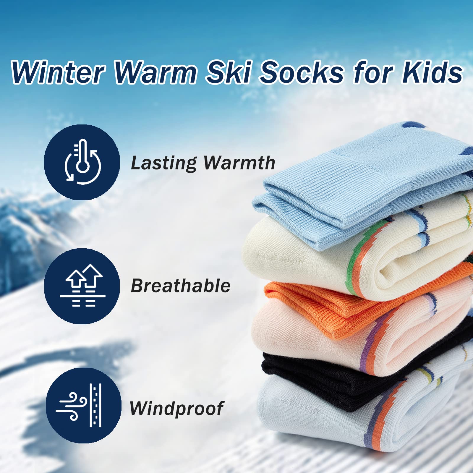 Lot de 3 paires de chaussettes de ski chaudes pour garçons - Chaussettes thermiques confortables pour garçons