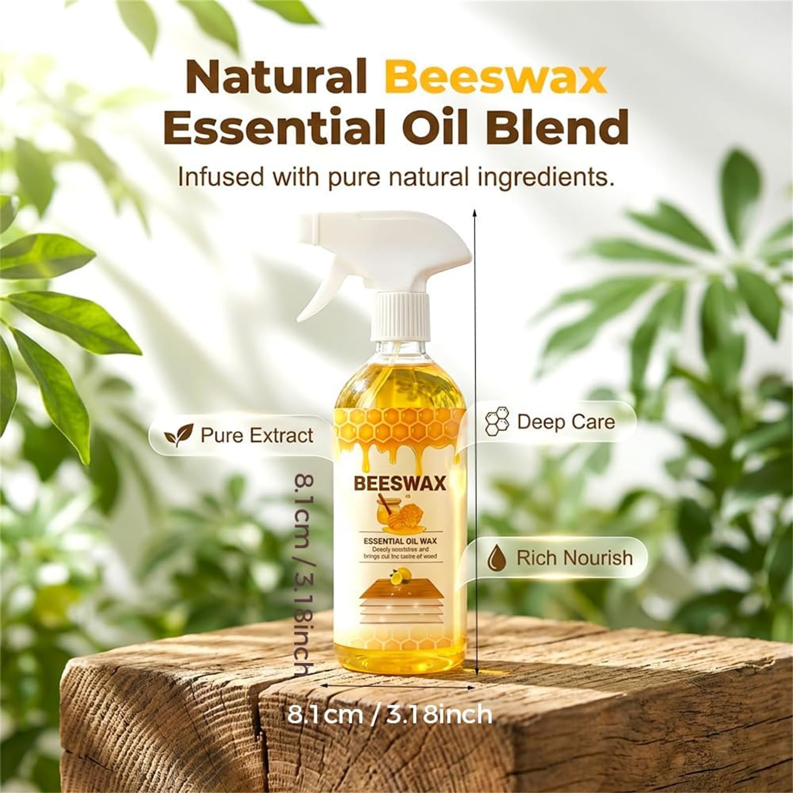 Beeswax Wood Polish Spray, 2026 New Natural Beeswax Furniture Polish & Cleaner, Micro Molecularized Essential Oil Spray, Restores Shine & Removes Scratches, for Wood Floors and Wooden Cabinet (3Pcs)