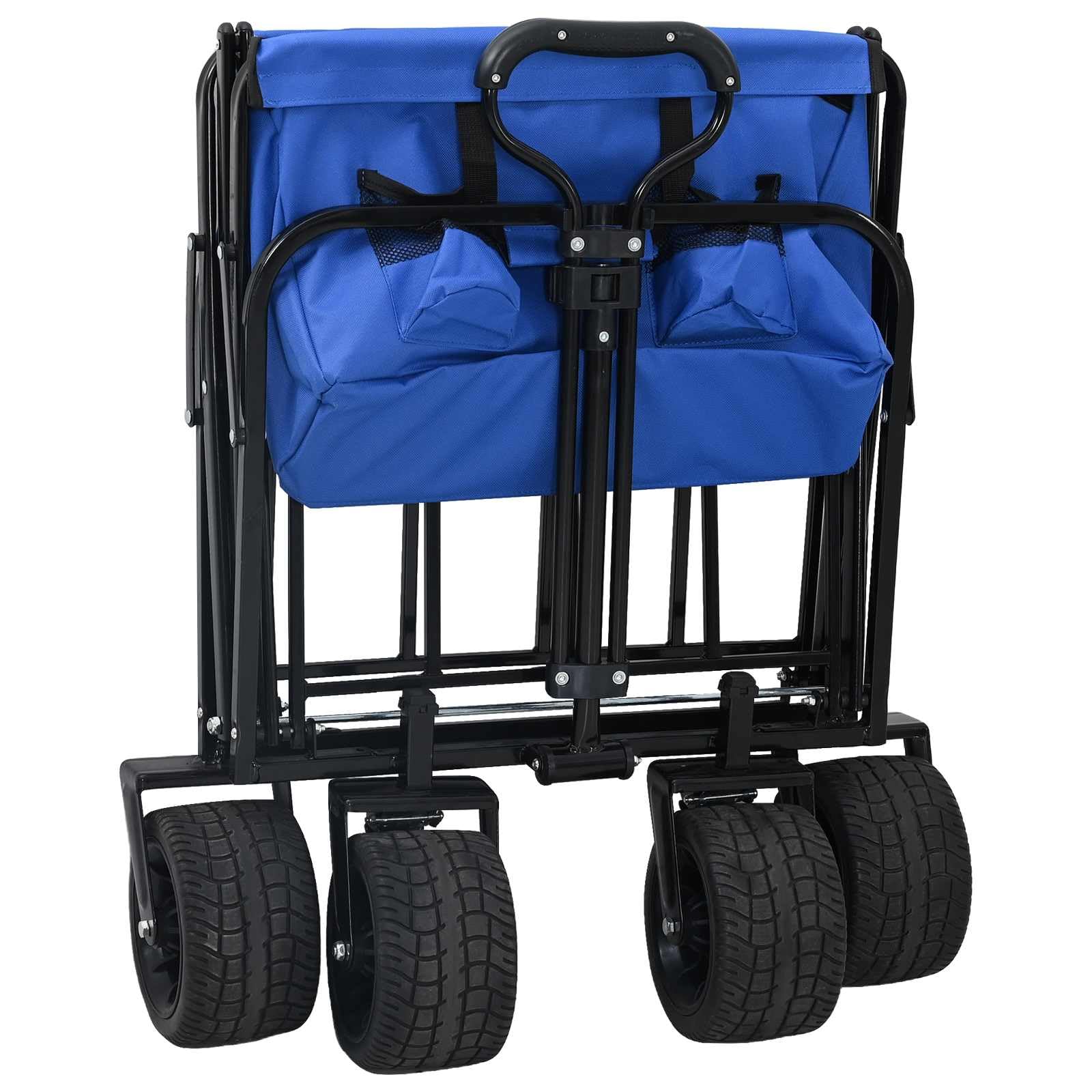 Faltbarer Transportwagen Blau 89x63x96 cm aus Stahl und Polyester Oxford mit 360° schwenkbaren Rädern, verstellbarem Lenker, wasserabweisendem Stoff, ideal für Umzüge, Garten