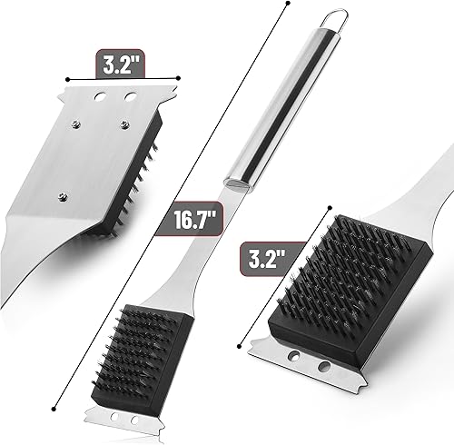 Miniatura 2 de UNCO - Cepillo y raspador de parrilla, 16.7 pulgadas, acero inoxidable, limpiador de parrilla, cepillo de parrilla, cepillo de limpieza de parrilla,