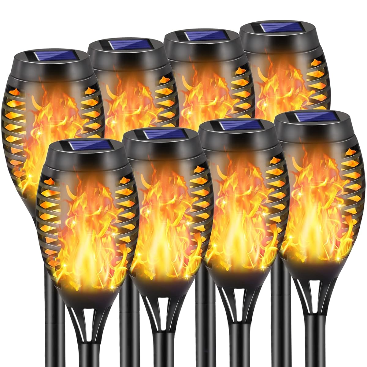 COCOMOX Solar Torch Lights - 8 Pack, 12 LED Flickering Flame, Waterproof Mini