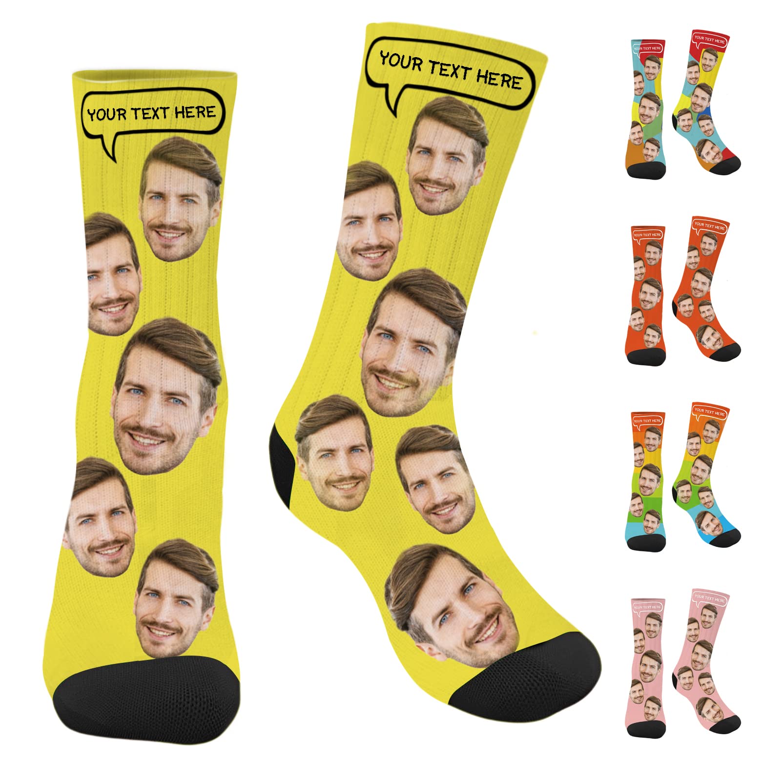 Gowelly Customized Face Socks With Picture/Text- Personalized Fathers Day Dad Gifts from Daughter Son Unisex Funny Crew Sock