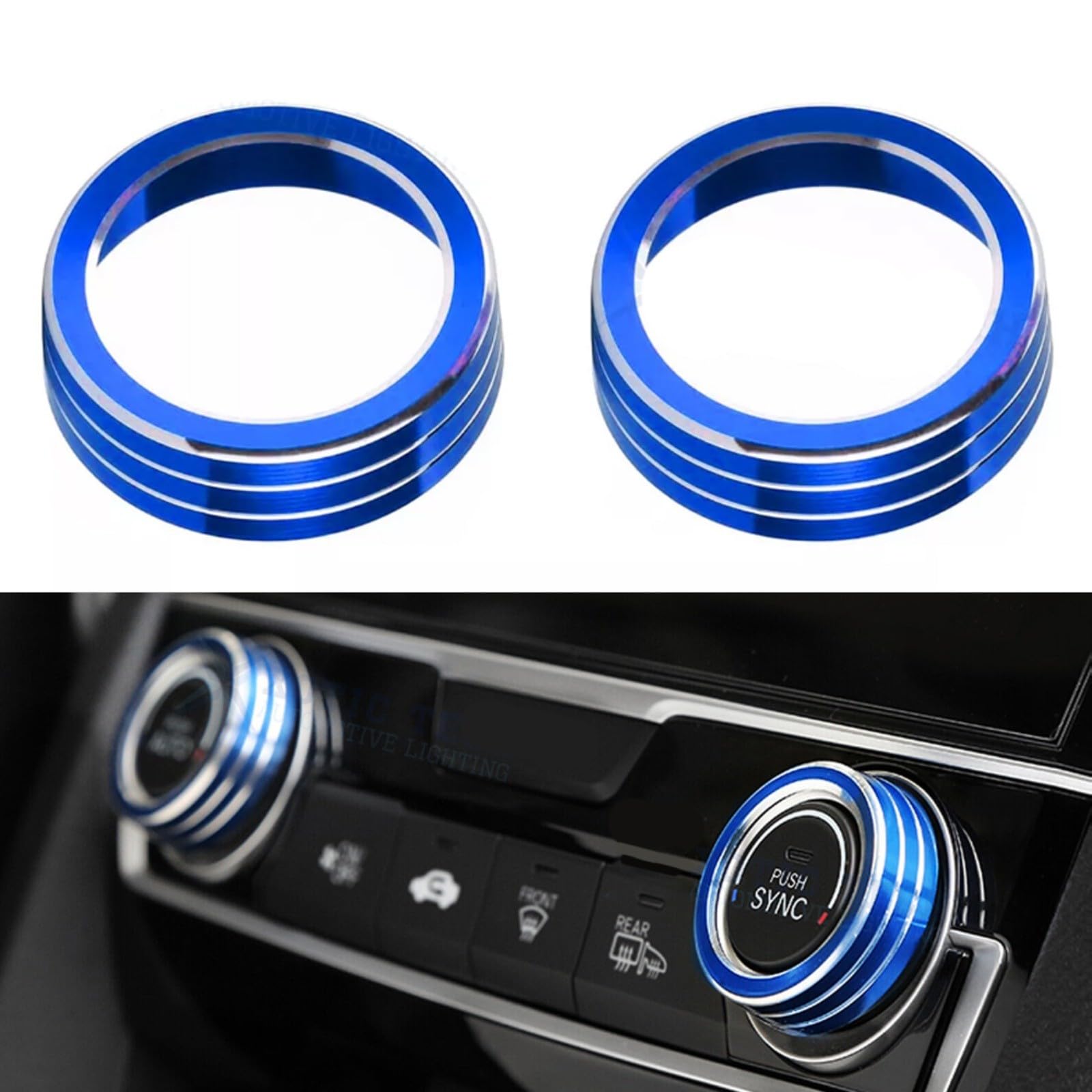 1 Paire de bagues de contrôle en Aluminium pour Bouton AC pour Honda Civic 10e génération 2016-2021 - Accessoires décoratifs pour intérieur de Voiture - Bleu