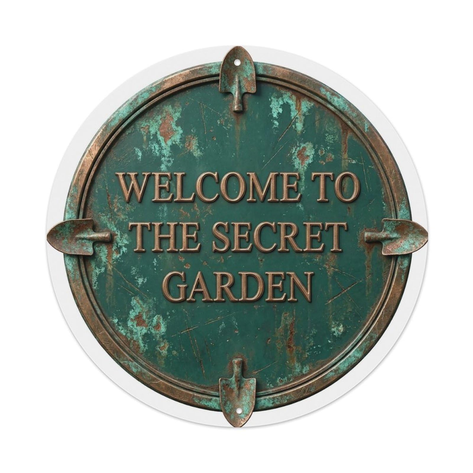 Vintage Welcome Secret Garden Bronze Teal Weathered Metal Tin Sign