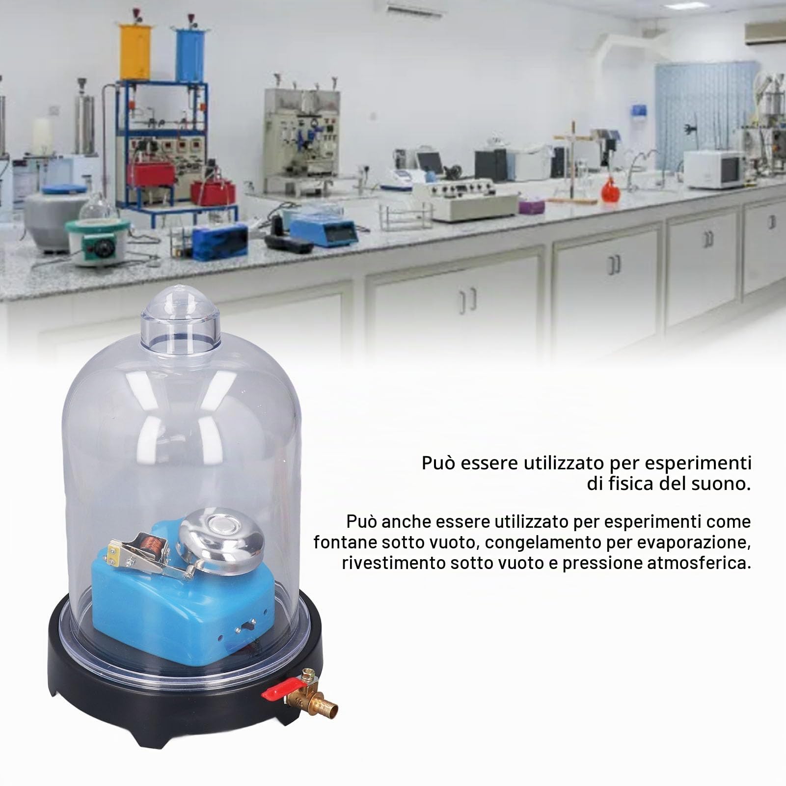 Campana Sottovuoto con Base, Camera a Vuoto con Pompa, Barattolo di Plastica da Laboratorio Strumento Sperimentale Scientifico per la Fisica del Suono per L'esperimento