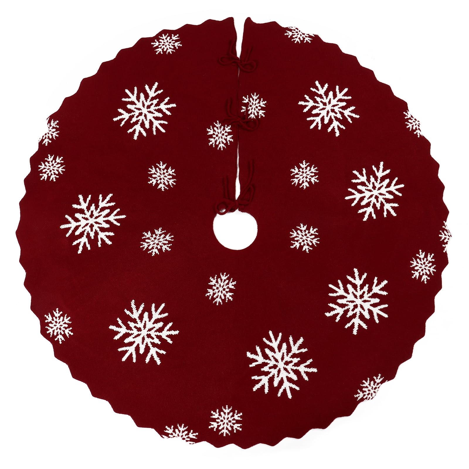 SOMYTING Christmas Tree Skirt, Snowflakes Xmas Tree Skirt, 36 inch Red Cable Knit Knitted Thick Farmhouse Rustic Xmas Tree Skirts Xmas Holiday Decoration (36in)