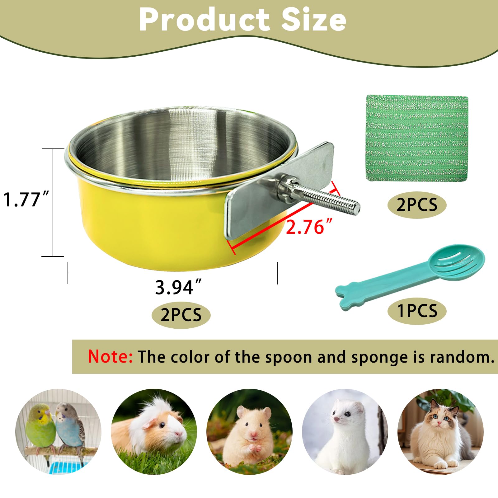 Kathson 2Pcs Stainless Steel Bird Bowls, Parakeet Food Dish Parrot Cage Feeder with Clamp Holder Small Bird Feeding Cup Pet Bird Feeder for Parakeet Cockatiels Conure Budgies Chinchilla Small Animal - image 4