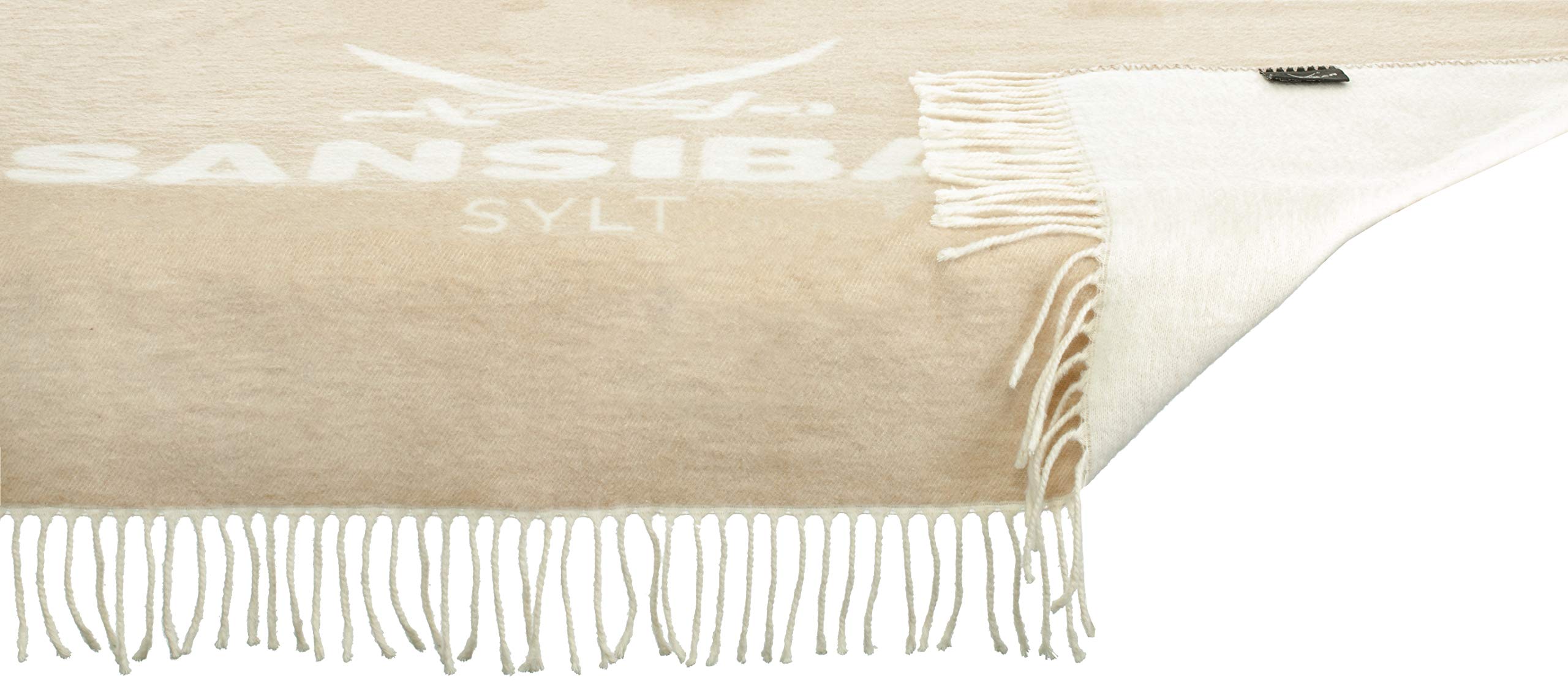 Sansibar Wohndecke mit Fransen Jacquard Scotch Decke Tagesdecke Überwurf 150x200 cm (ca.150x200 cm, Beige/Weiß)