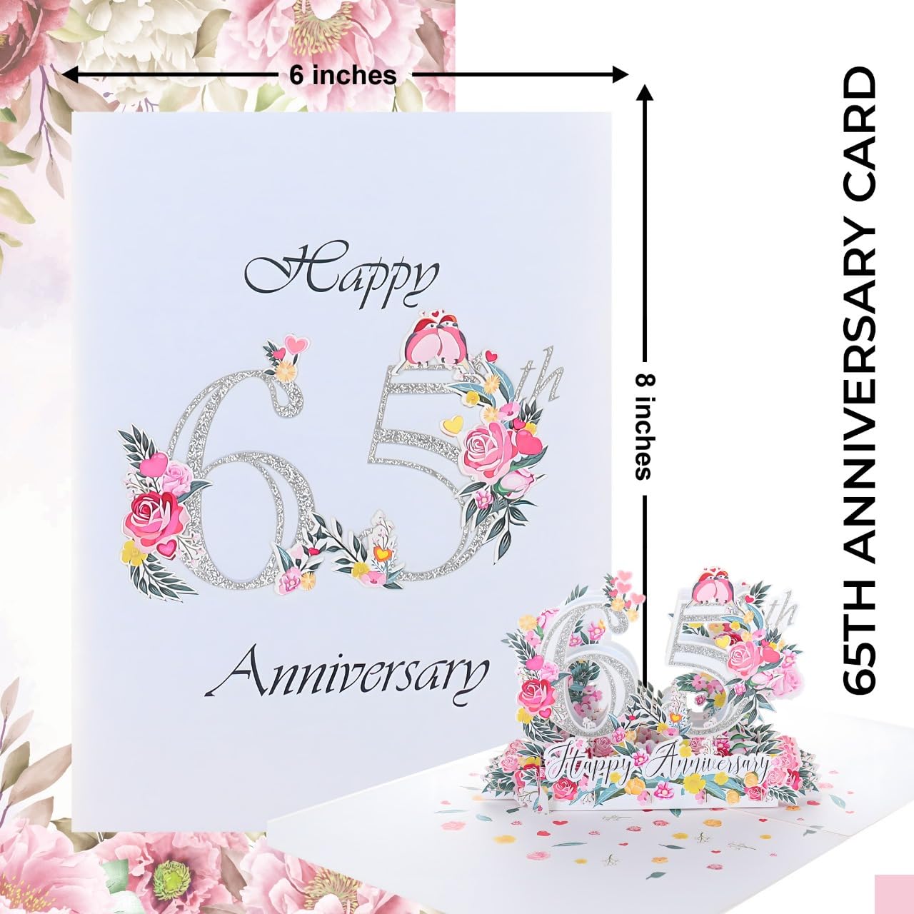 iGifts And Cards Tarjeta de felicitación 3D desplegable con texto en inglés "Happy 65th Milestone Anniversary", perfecta para parejas, bodas elegantes, matrimonio, romántico, estar juntos,