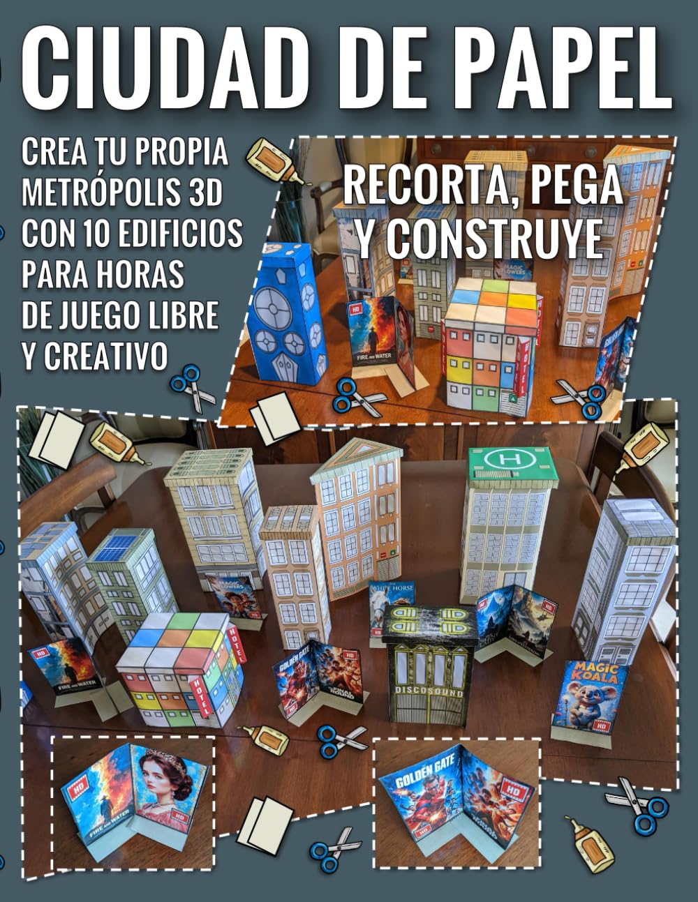 Ciudad de Papel – Recorta, Pega y Construye: Crea Tu Propia Metrópolis 3D con 10 Edificios para Horas de Juego Libre y Creativo